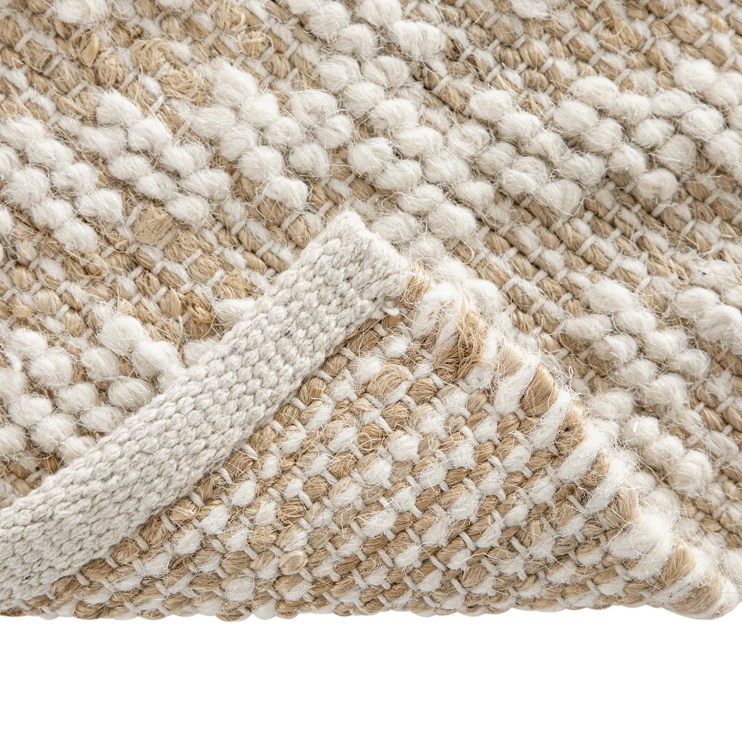Veneta Natural & Ivory White Diamond Handwoven Wool & Jute Runner - Image 5