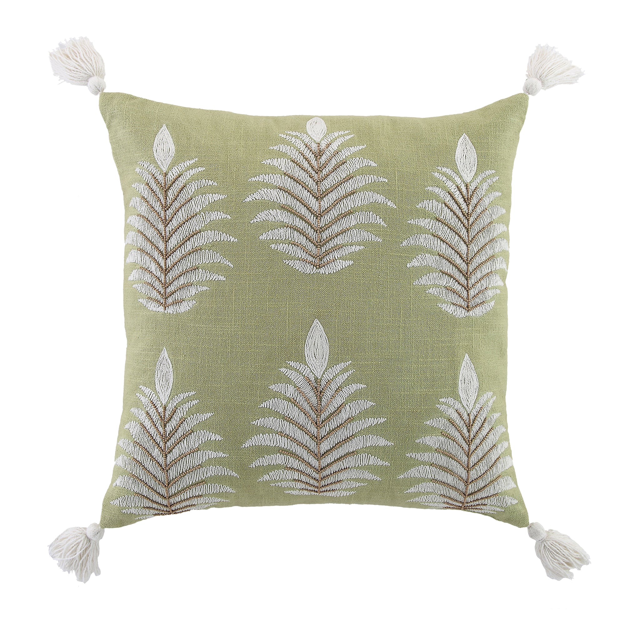 Vine Collection Green Palms Hand Embroidered Beaded Cushion - Image 4