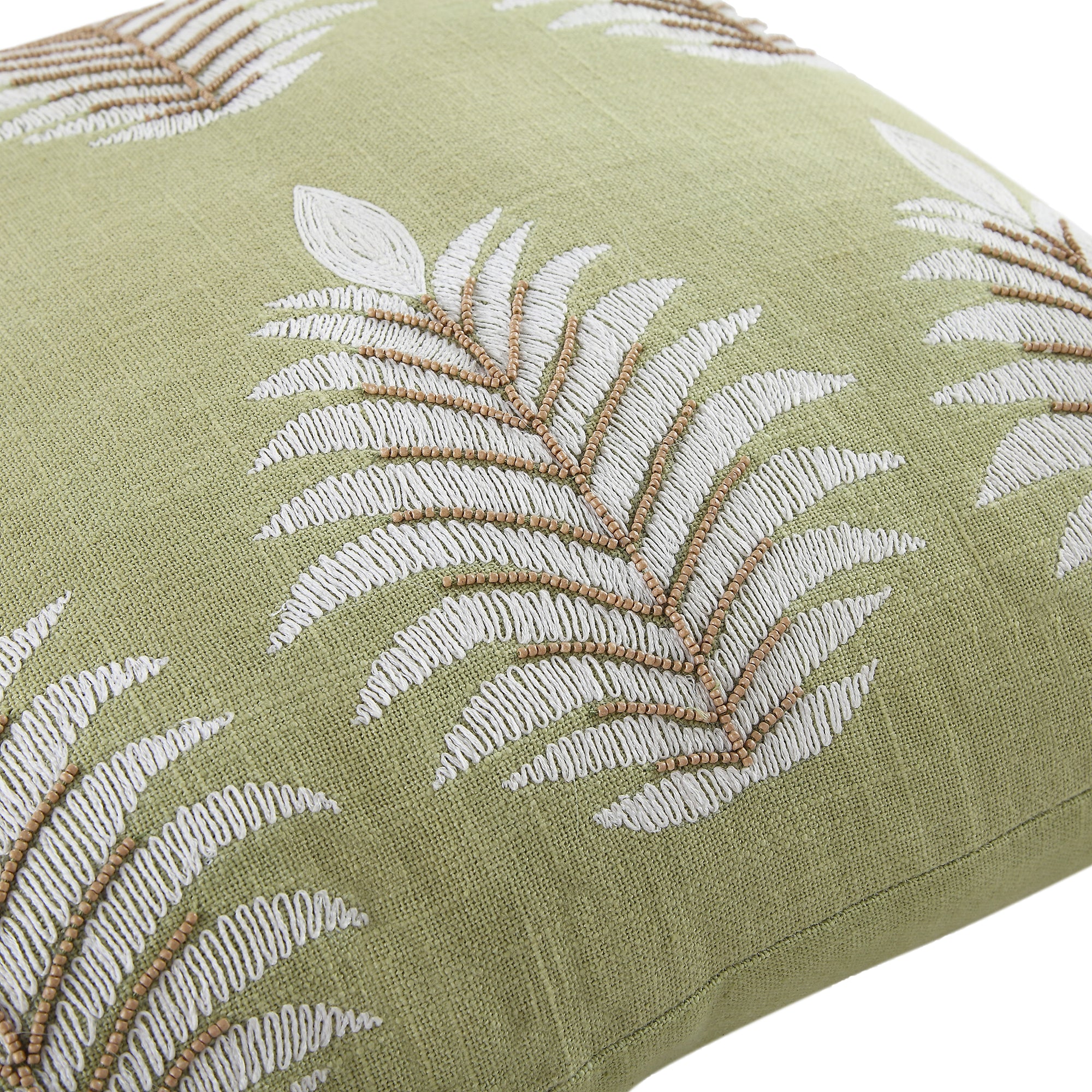 Vine Collection Green Palms Hand Embroidered Beaded Cushion - Image 7