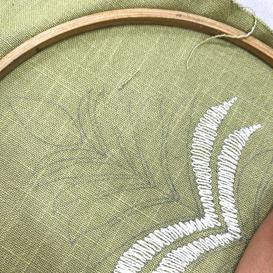 Vine Collection Green Palms Hand Embroidered Beaded Cushion - Image 9