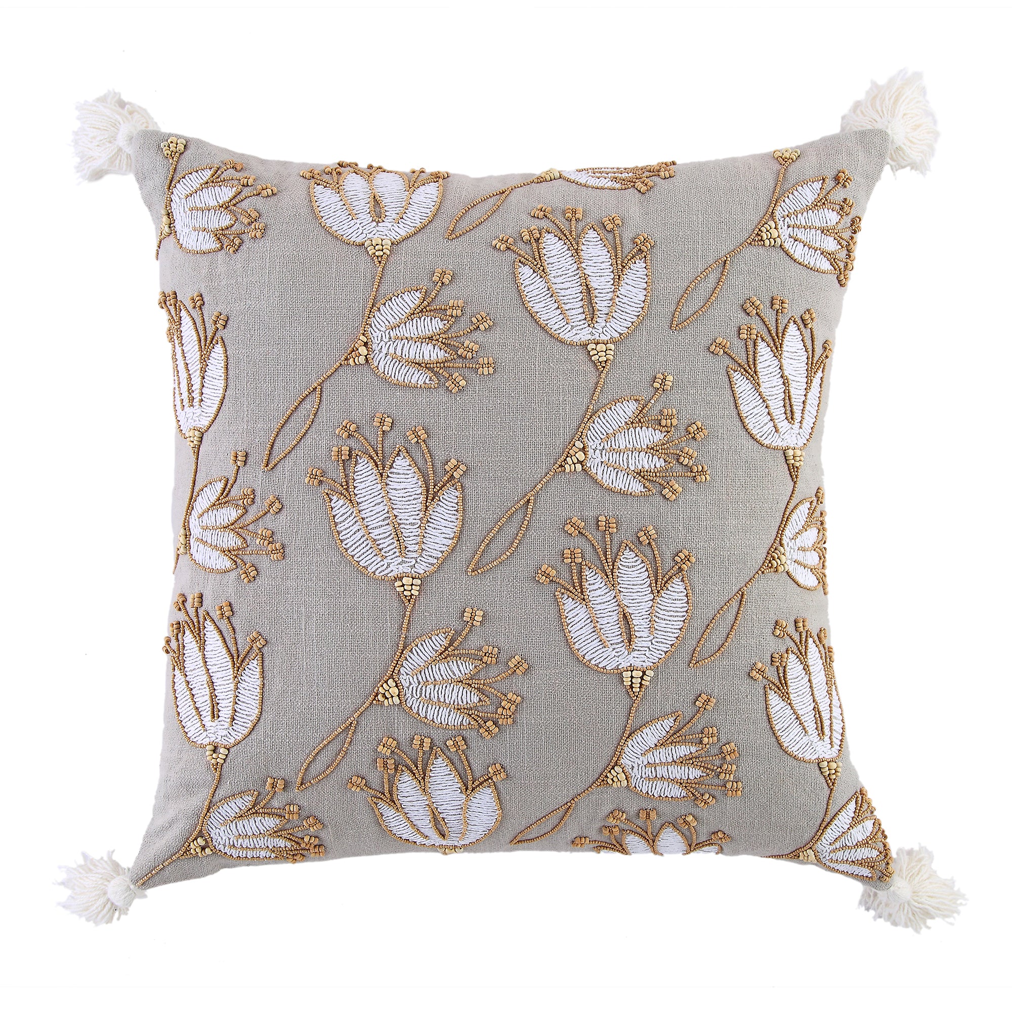 Vine Collection Wild Lotus Hand Embroidered Beaded Cushion - Image 3