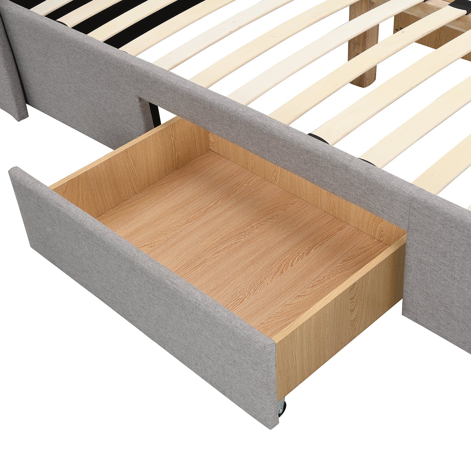 Weston Buttoned Wing Back Upholstered 2-Drawer Storage Bed (Grey Fabric) - Image 10