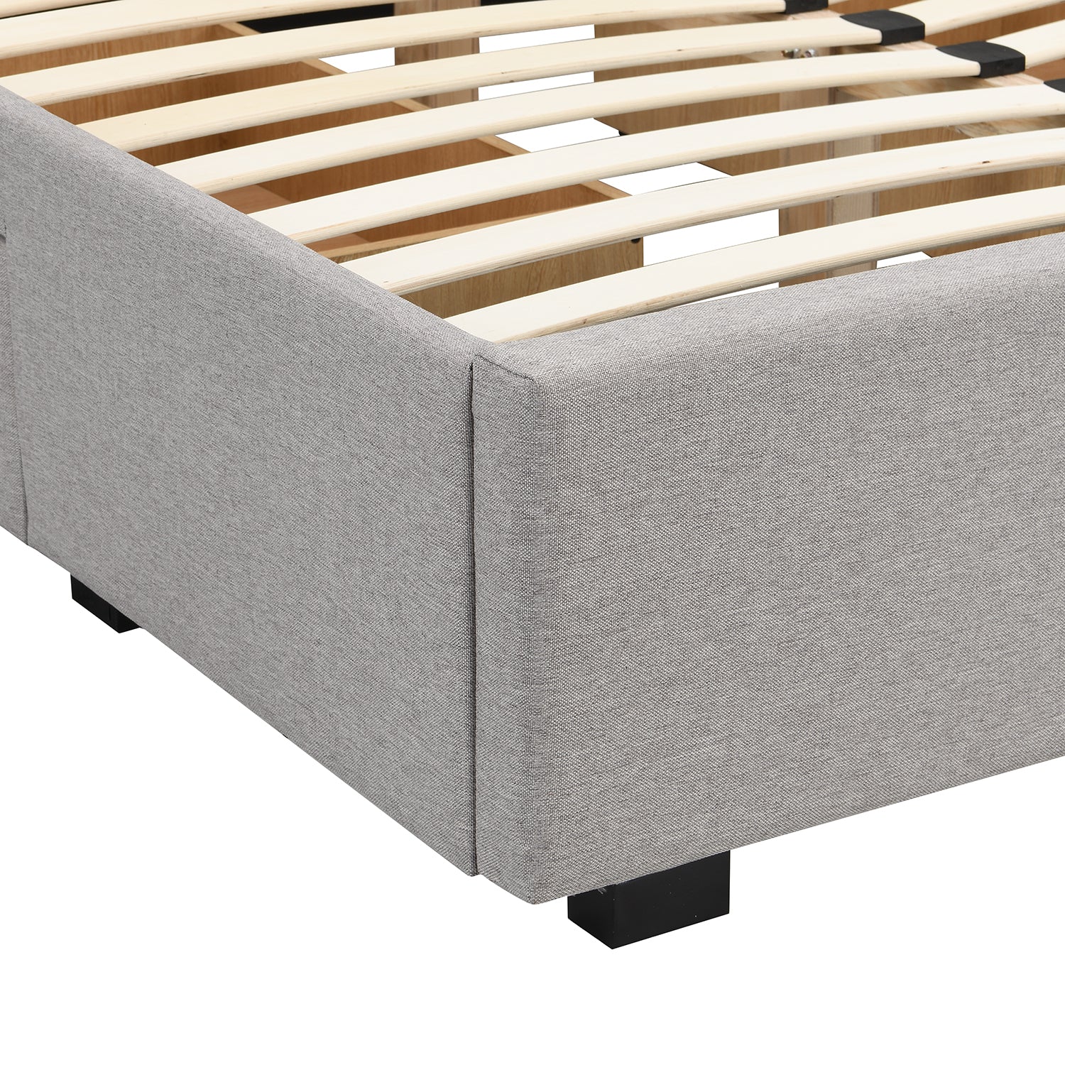 Weston Buttoned Wing Back Upholstered 2-Drawer Storage Bed (Grey Fabric) - Image 11
