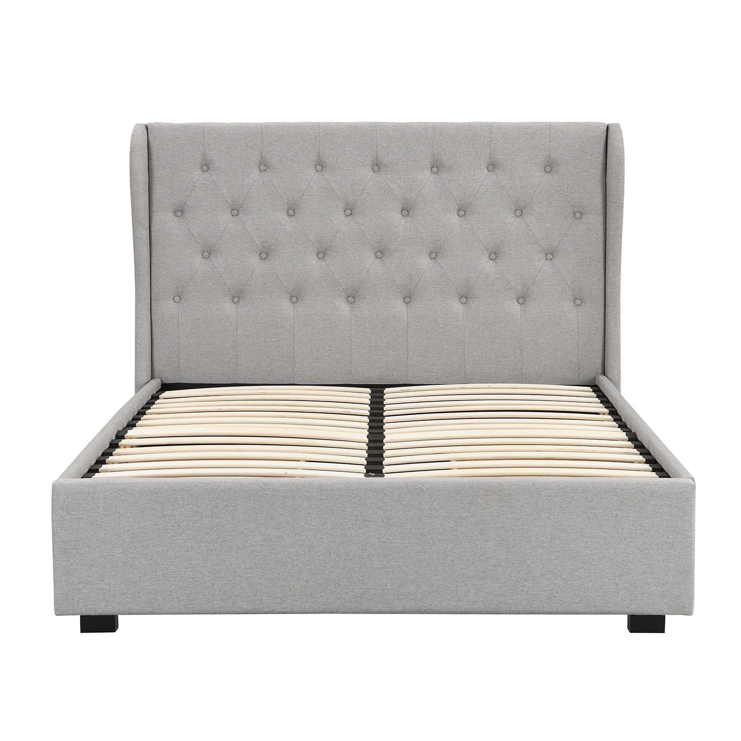 Weston Buttoned Wing Back Upholstered 2-Drawer Storage Bed (Grey Fabric) - Image 4