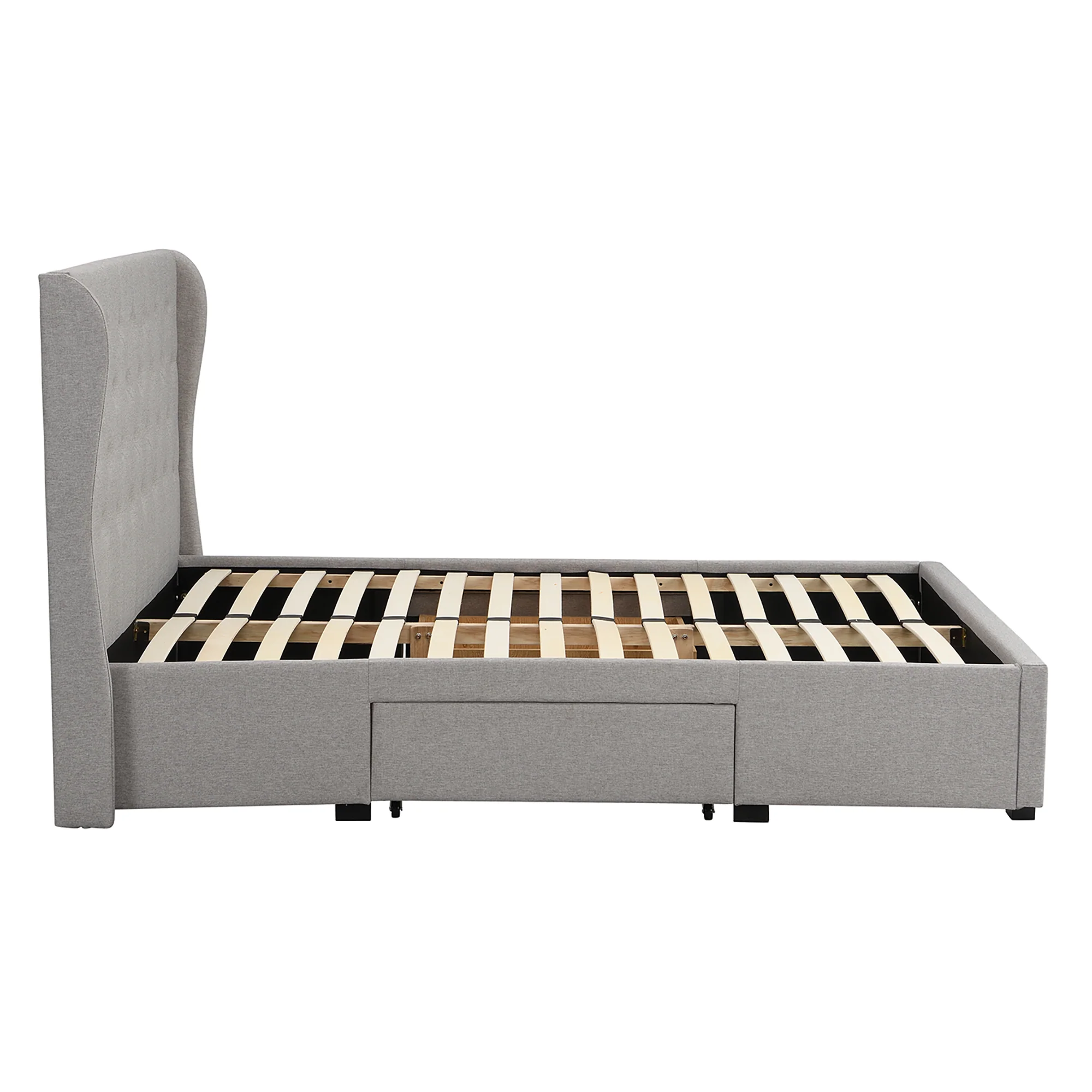 Weston Buttoned Wing Back Upholstered 2-Drawer Storage Bed (Grey Fabric) - Image 7