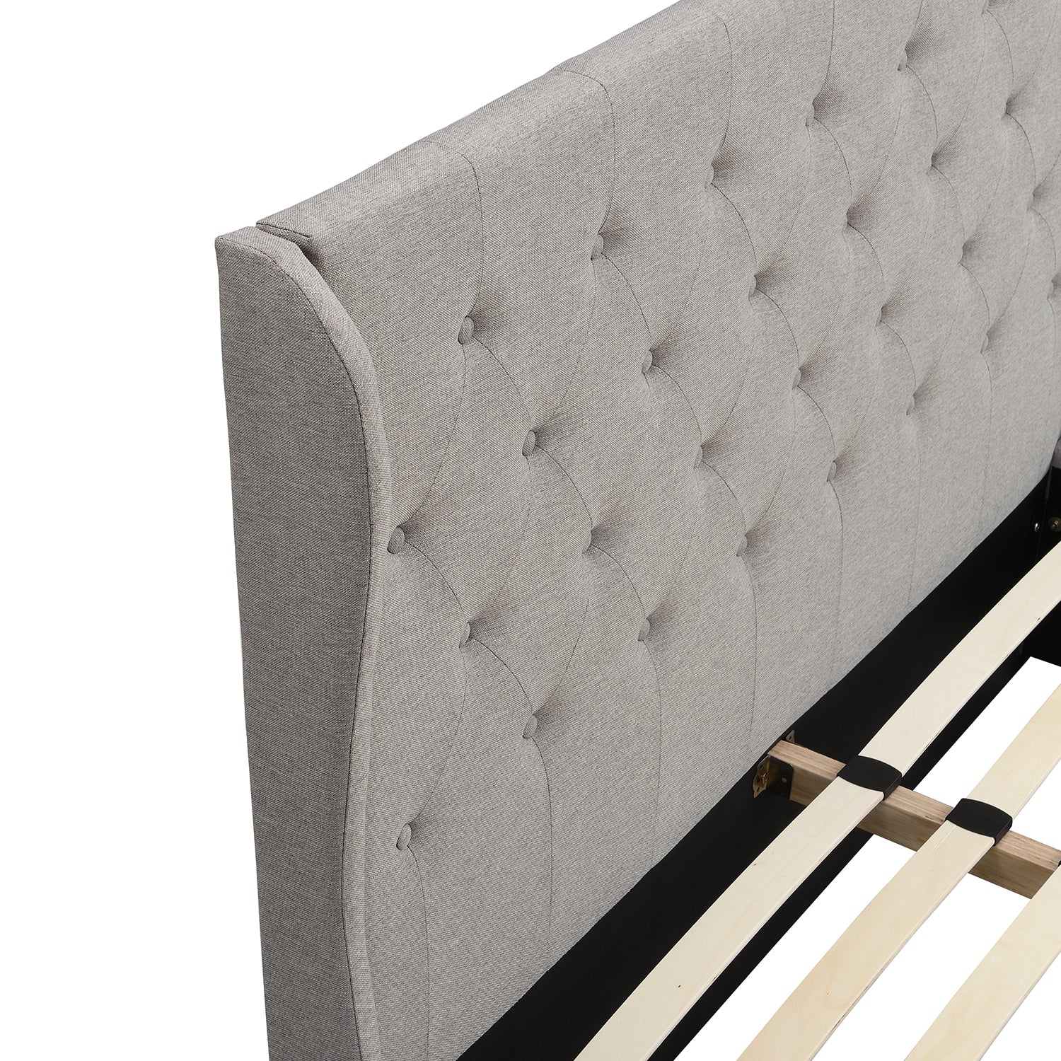 Weston Buttoned Wing Back Upholstered 2-Drawer Storage Bed (Grey Fabric) - Image 8
