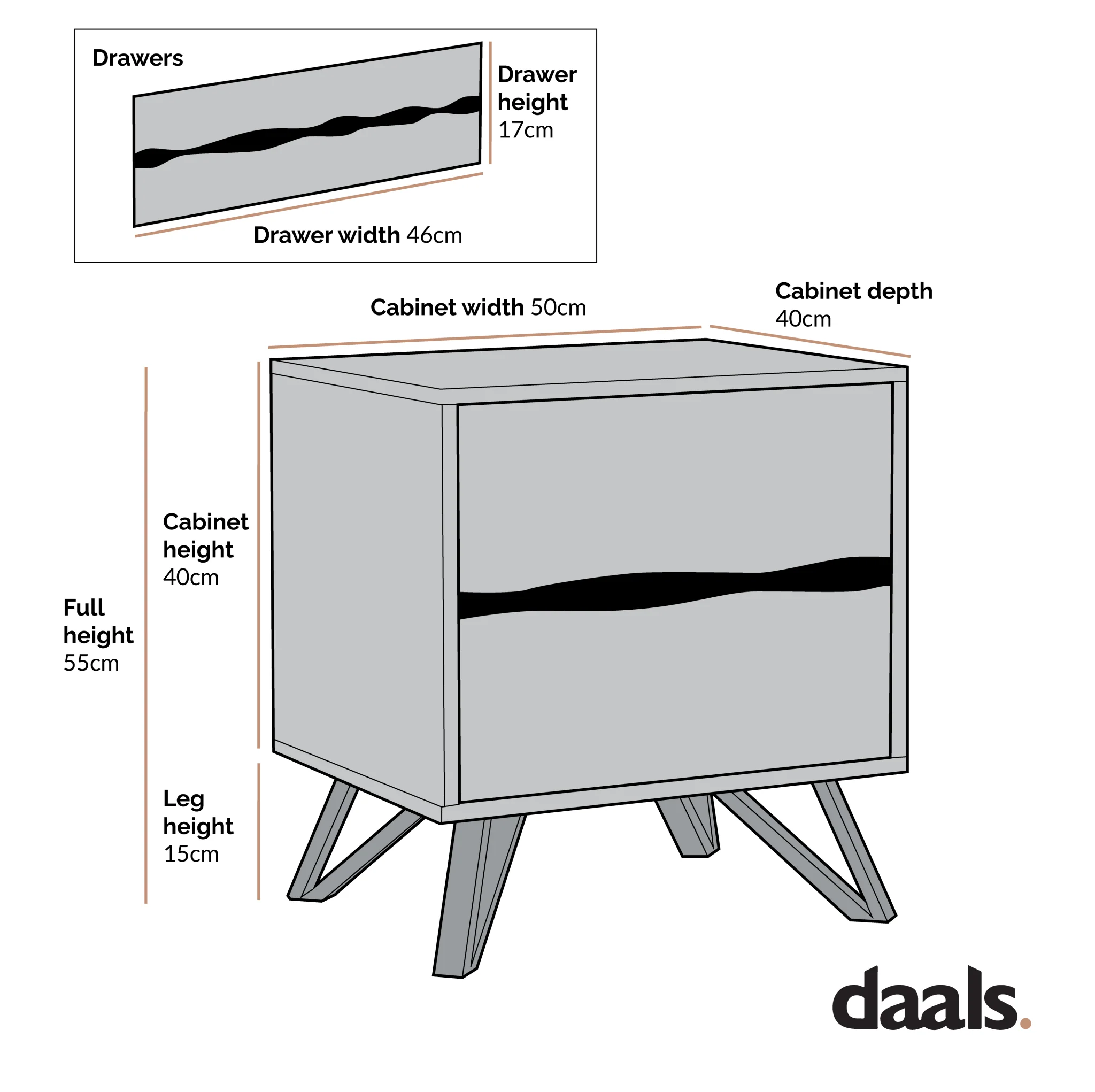 Weston Oak Effect 2 Drawer Bedside Table - Image 8