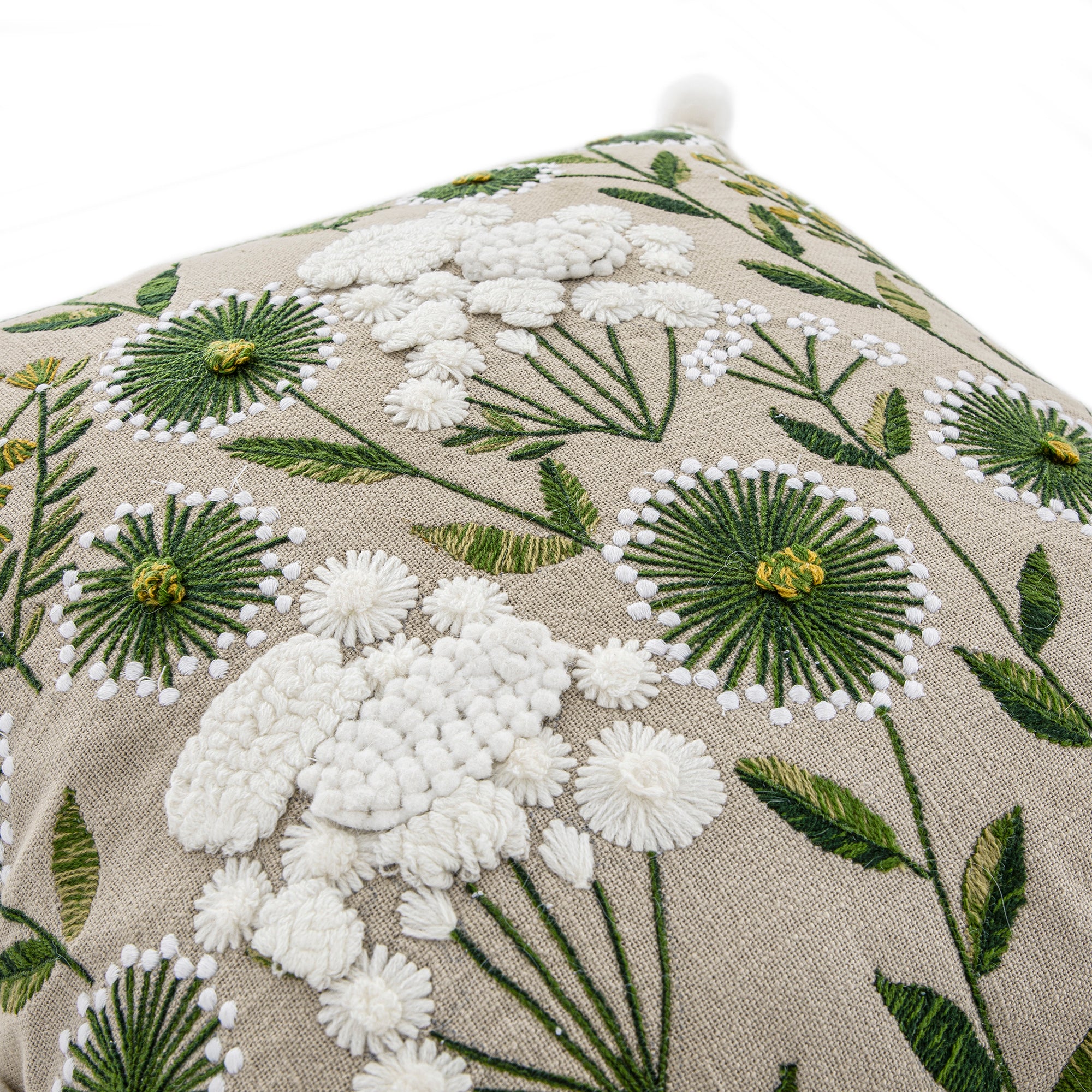 Country Collection Wildflower Linen Pom Pom Cushion - Image 2