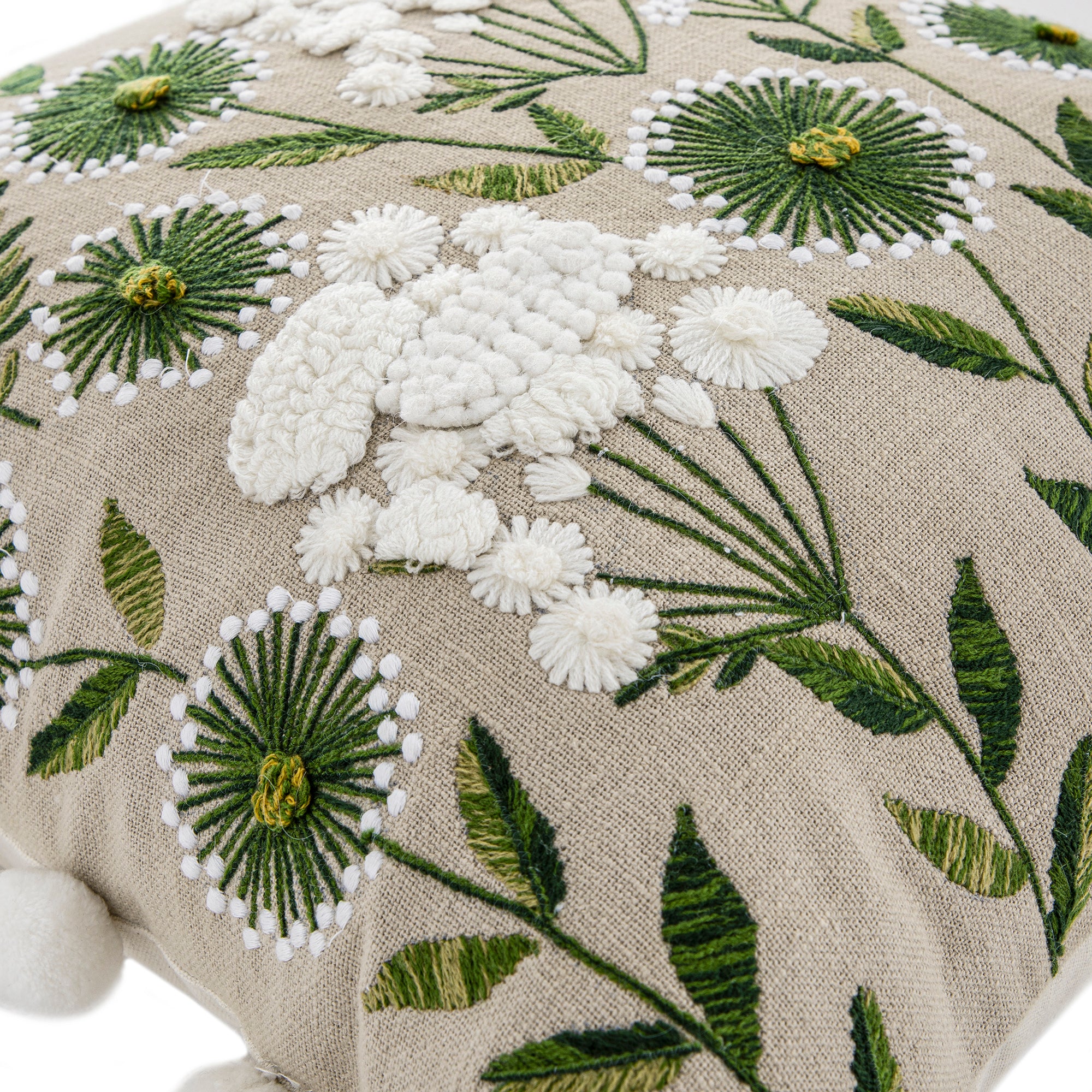 Country Collection Wildflower Linen Pom Pom Cushion - Image 3