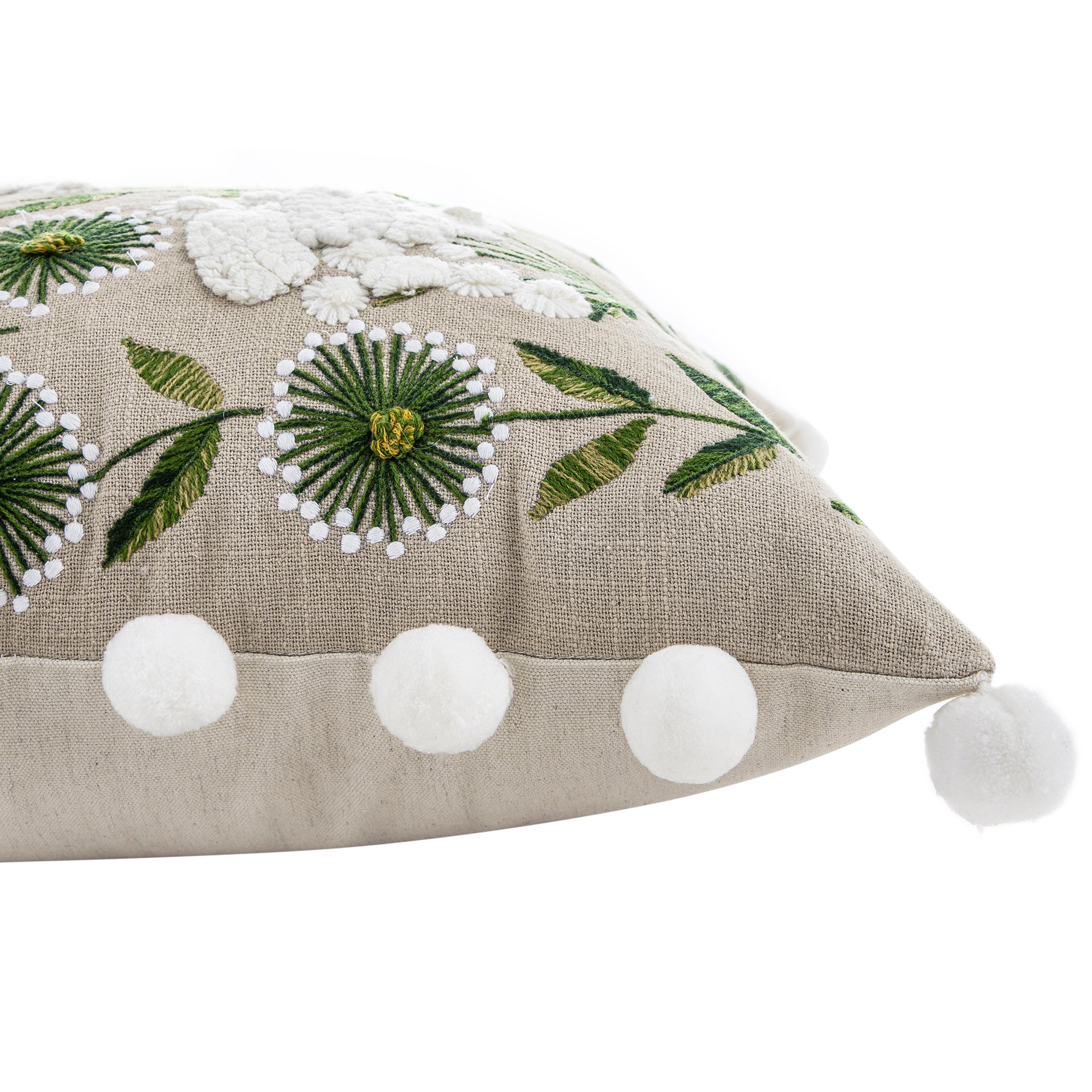 Country Collection Wildflower Linen Pom Pom Cushion - Image 5