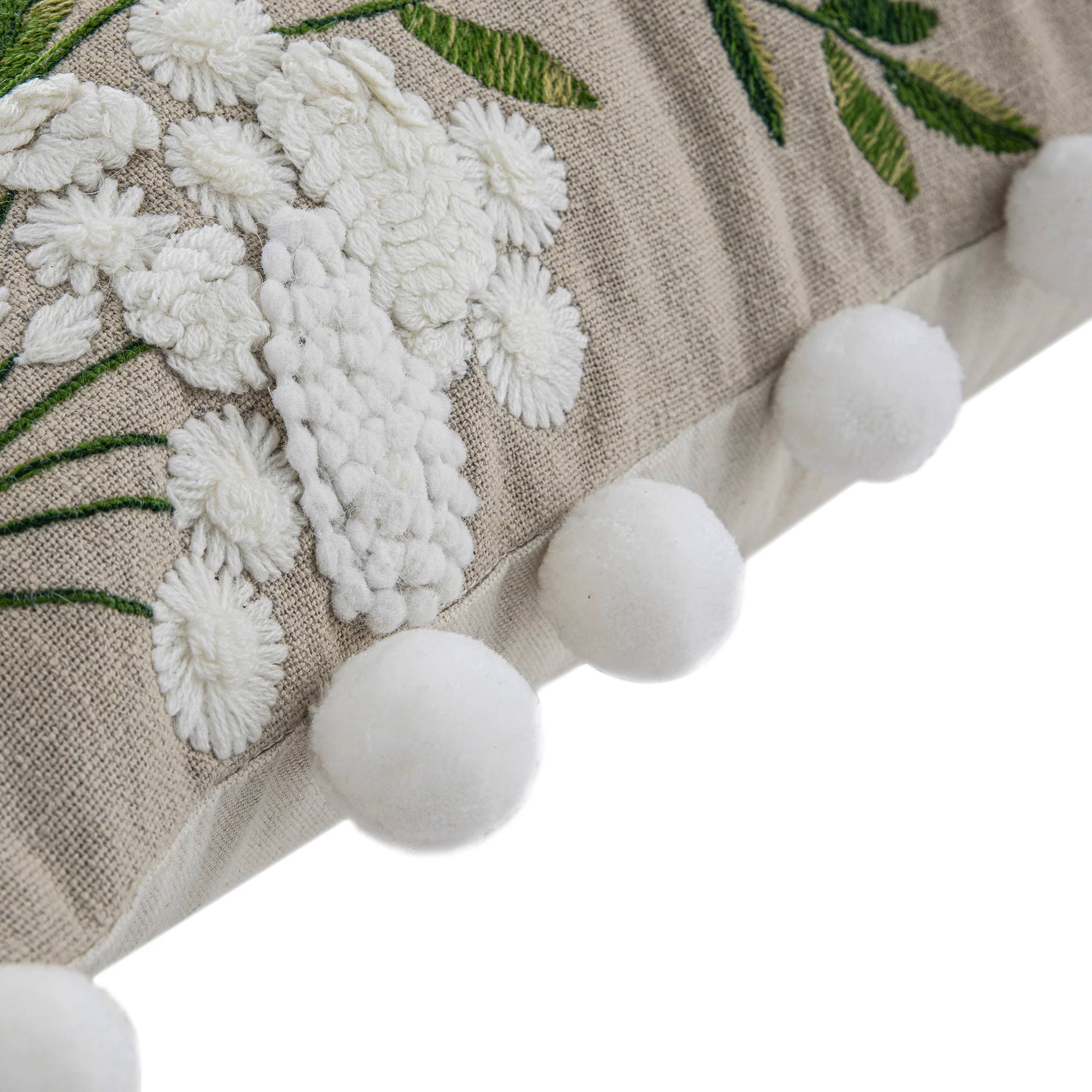 Country Collection Wildflower Linen Pom Pom Cushion - Image 6