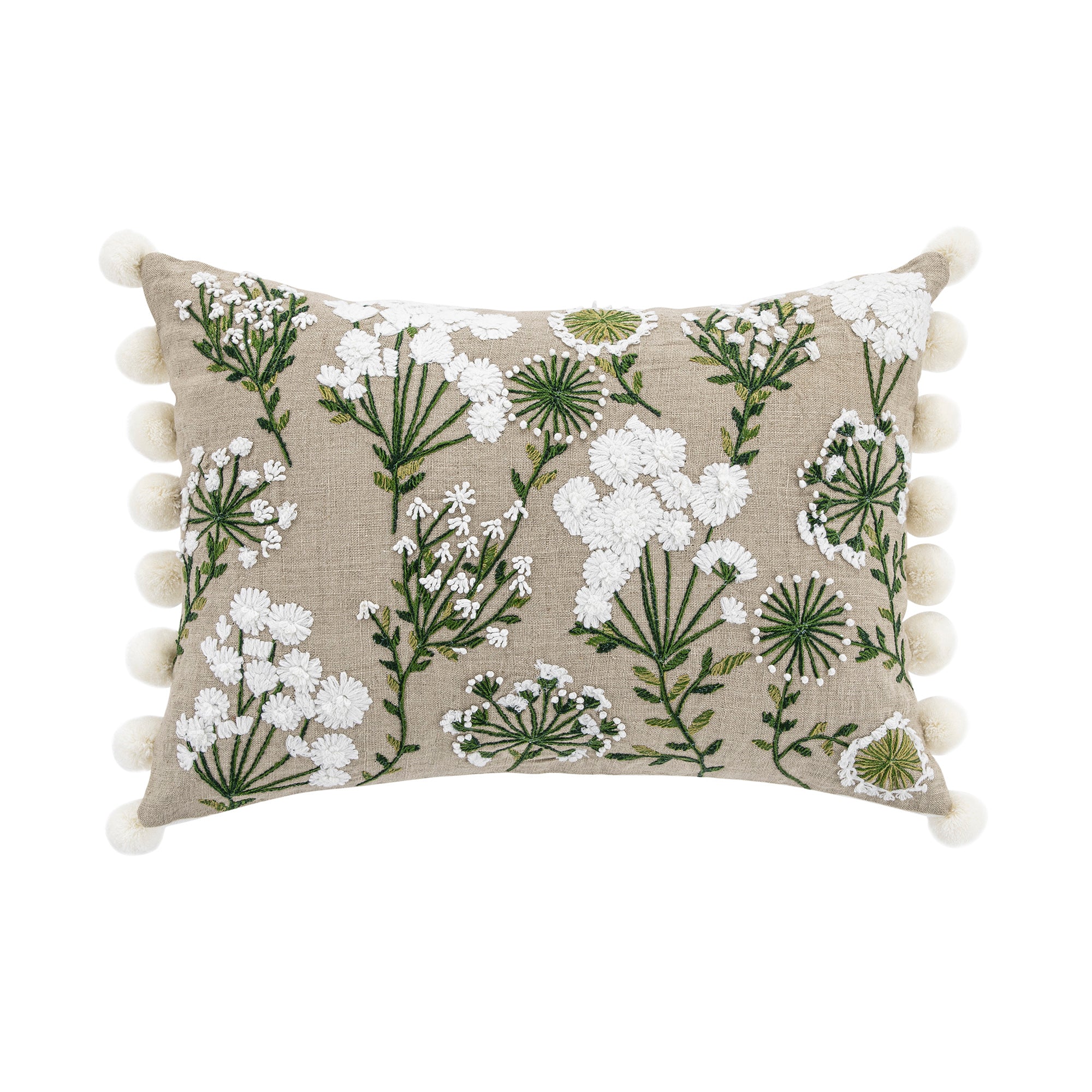 Country Collection Wildflower Rectangular Linen Pom Pom Cushion - Image 6