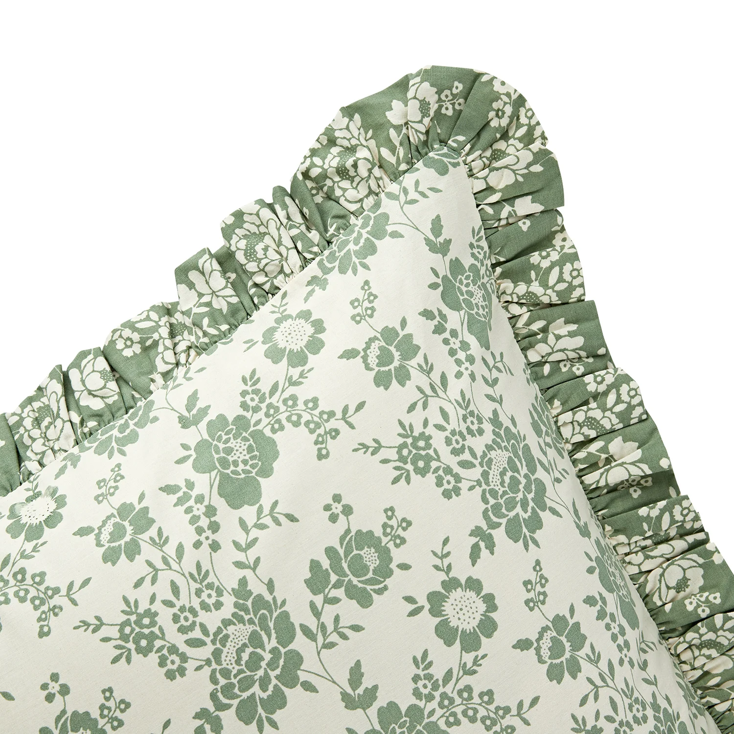 Willow Sage Green & Ivory Floral Ruffle Reversible 210 Thread Count Cotton Percale Continental Pillowcases - Pair - Image 3