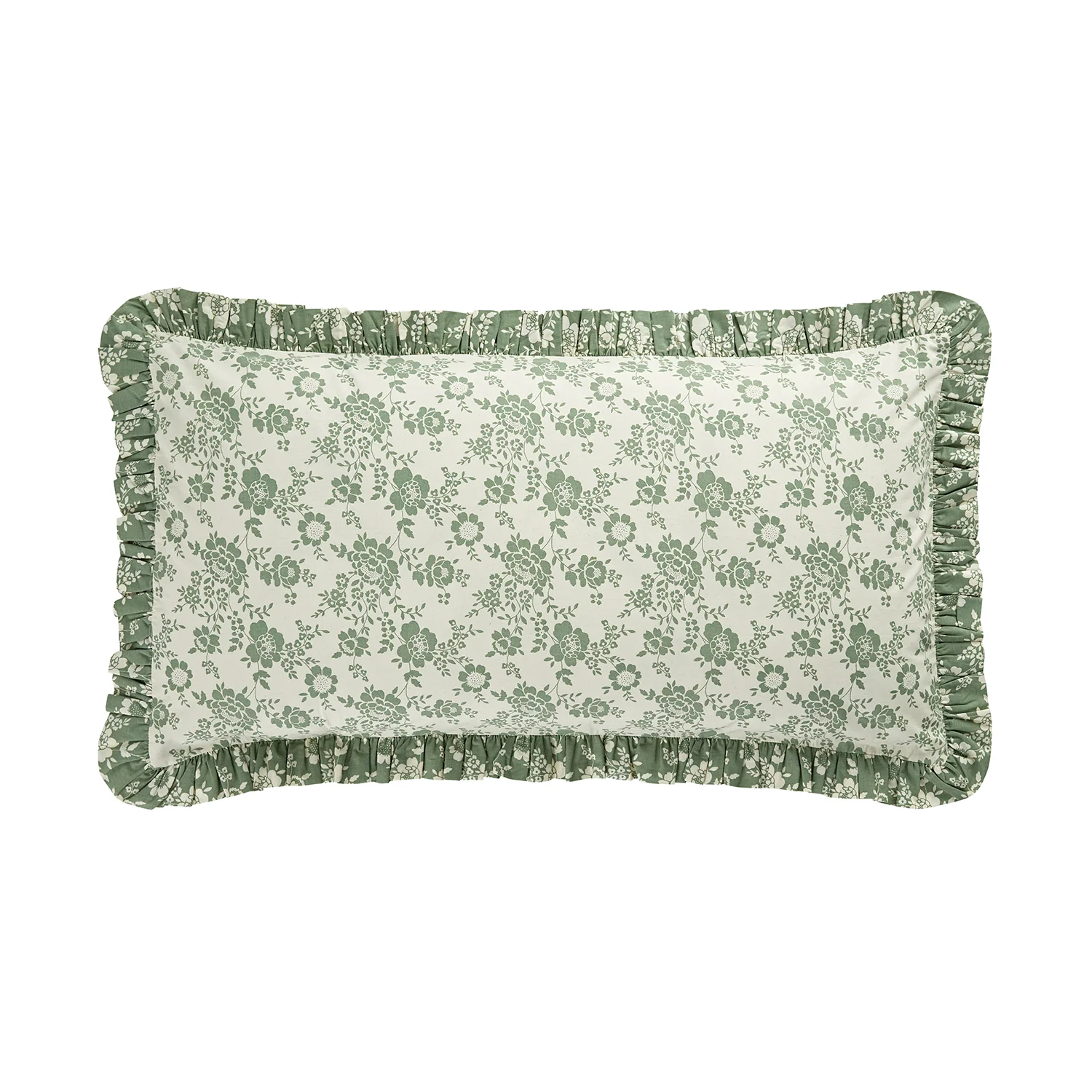 Willow Sage Green & Ivory Floral Ruffle Reversible 210 Thread Count Cotton Percale Pillowcases - Pair - Image 4