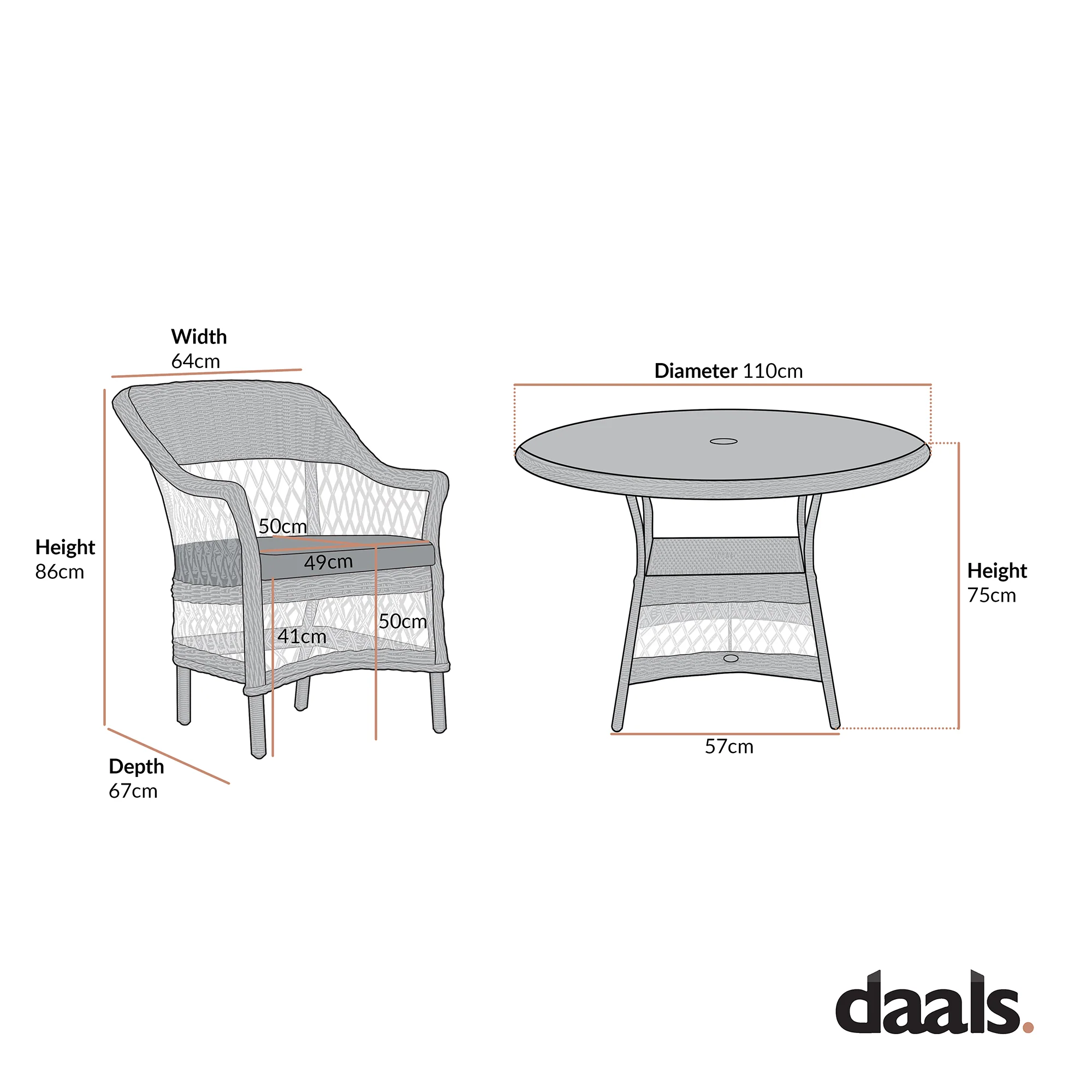 Willowbrook Lattice Weave Rattan 4-Seater Round Dining Set, White - Image 10