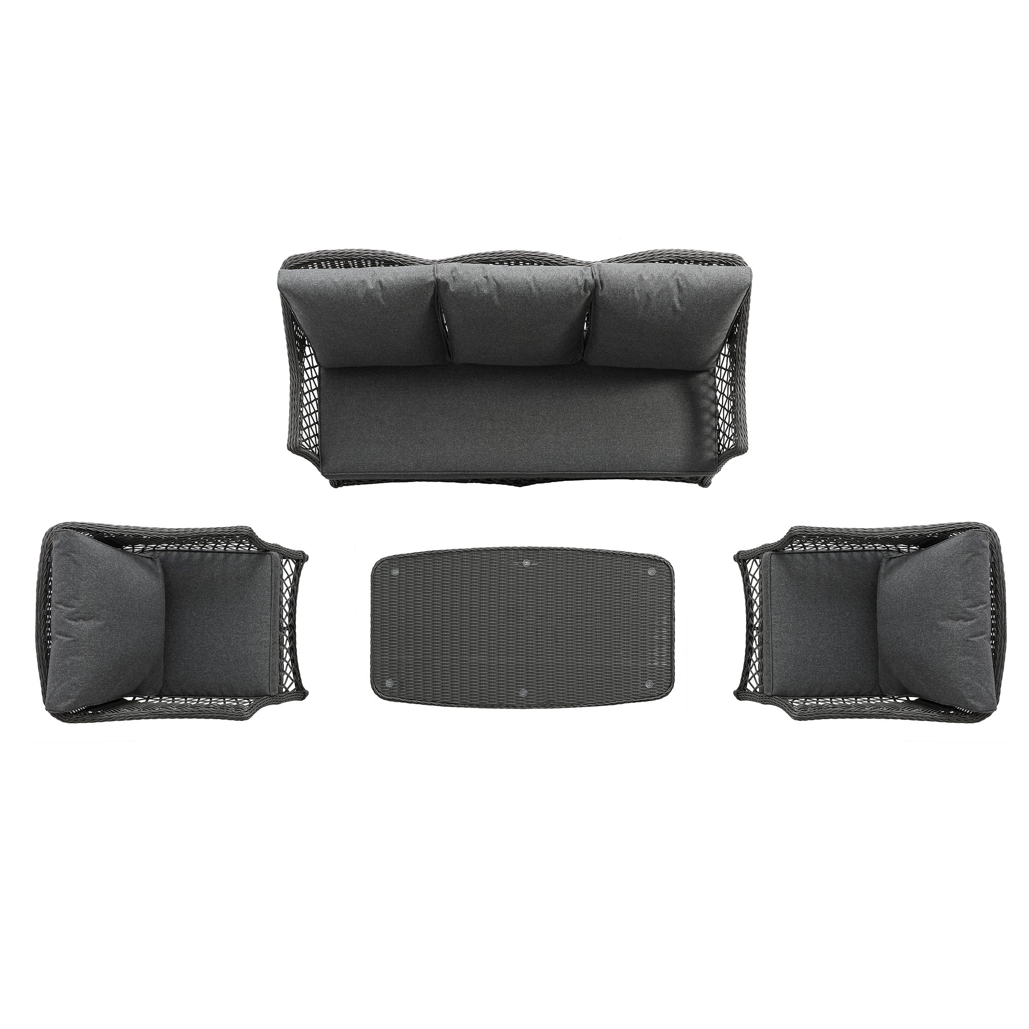 Willowbrook Lattice Weave Rattan 5-Seater Sofa Set with Rising Table, Dark Grey - Image 17