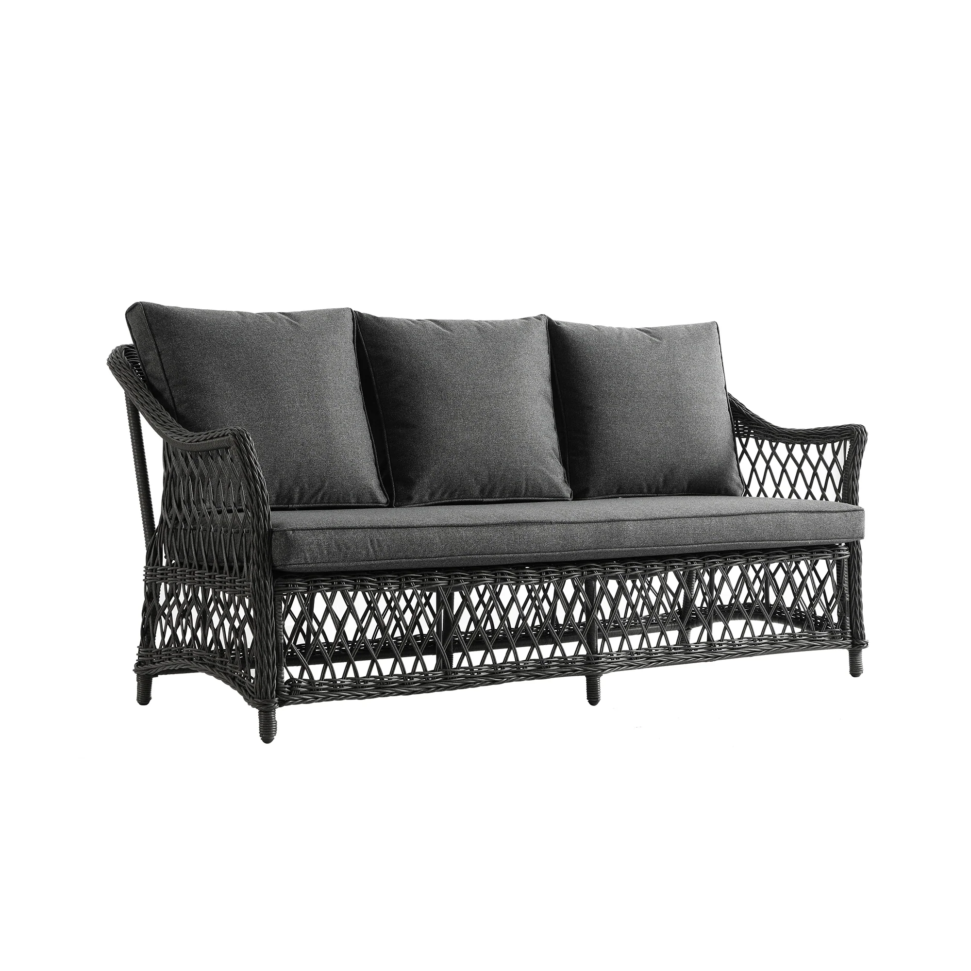 Willowbrook Lattice Weave Rattan 5-Seater Sofa Set with Rising Table, Dark Grey - Image 20