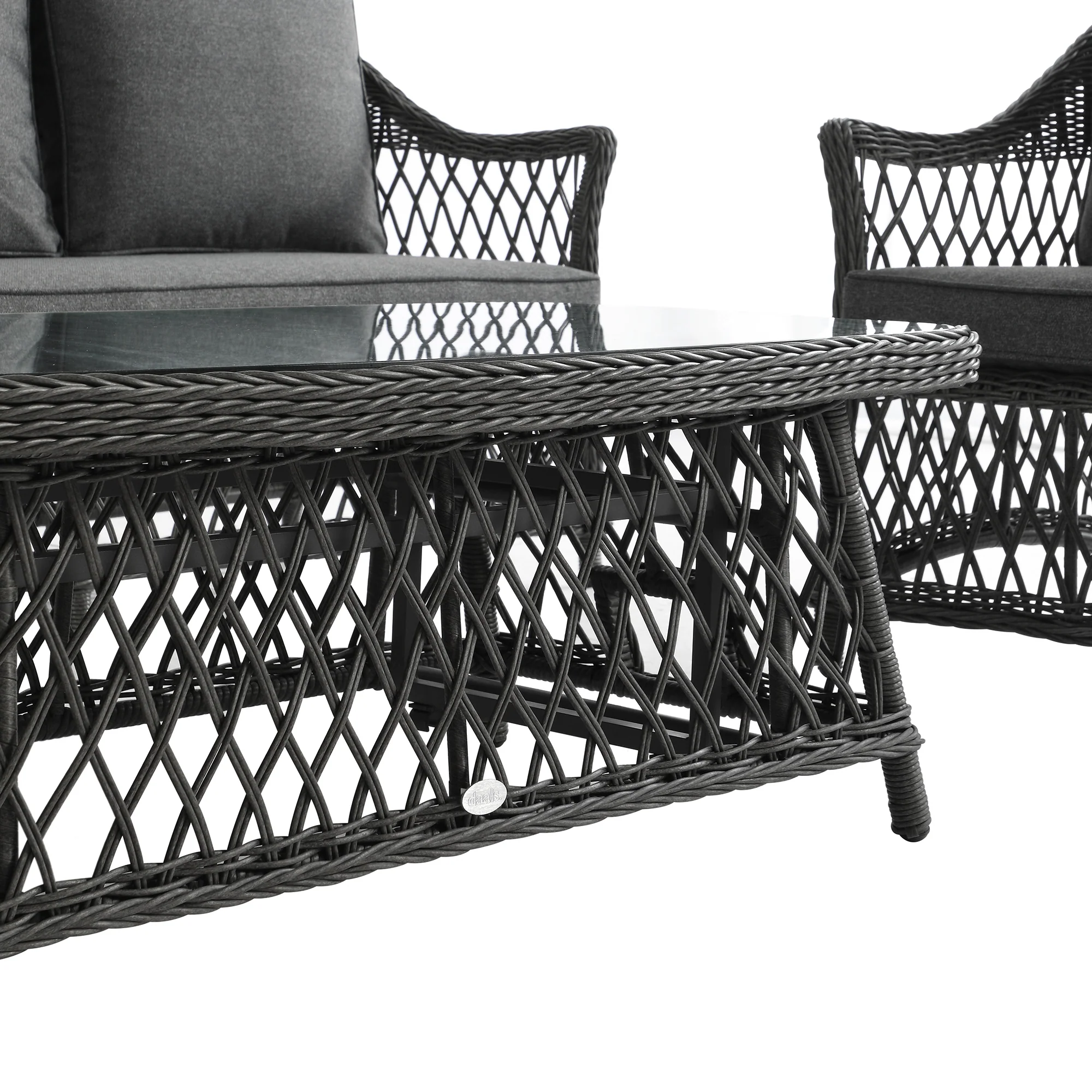 Willowbrook Lattice Weave Rattan 5-Seater Sofa Set with Rising Table, Dark Grey - Image 23