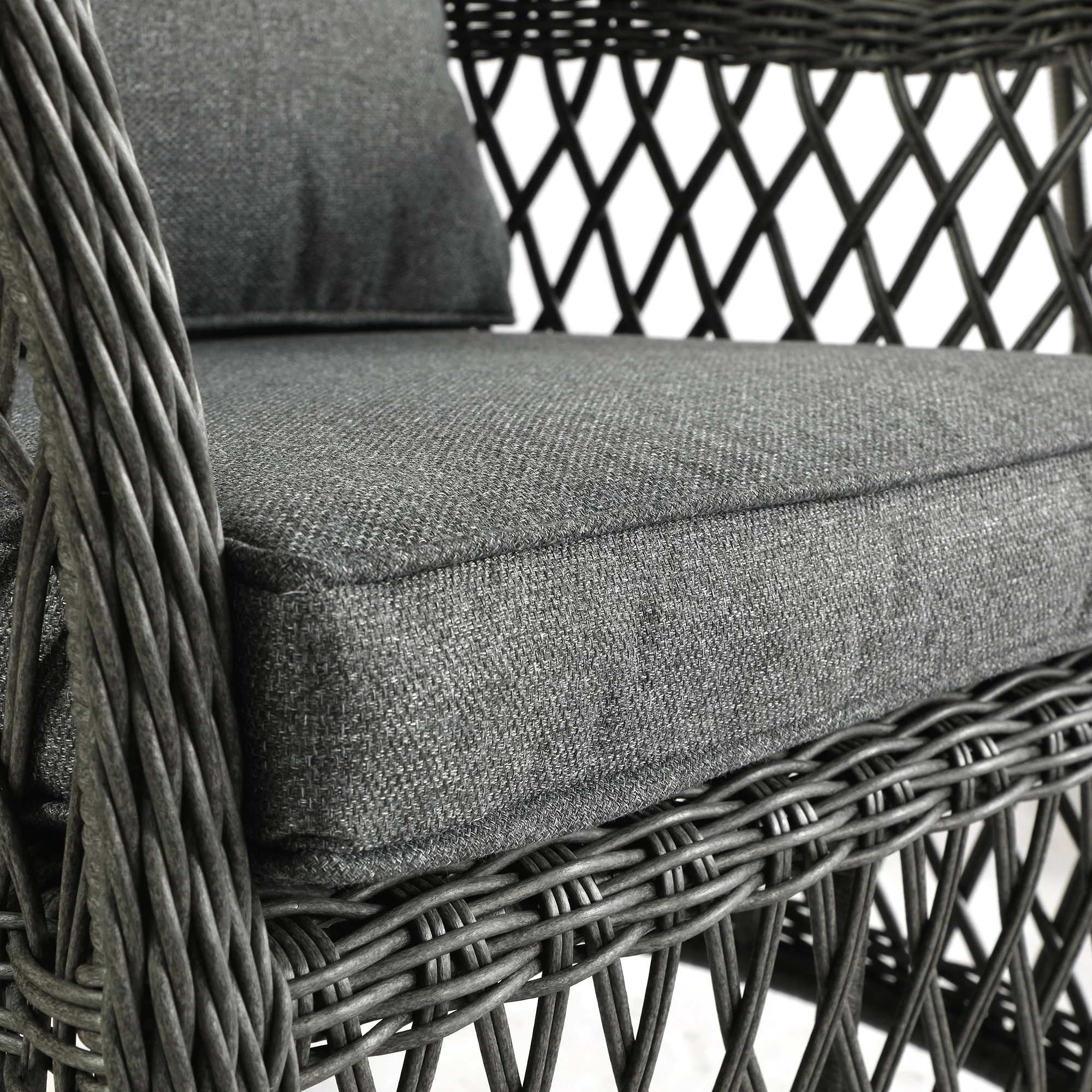 Willowbrook Lattice Weave Rattan 5-Seater Sofa Set with Rising Table, Dark Grey - Image 25