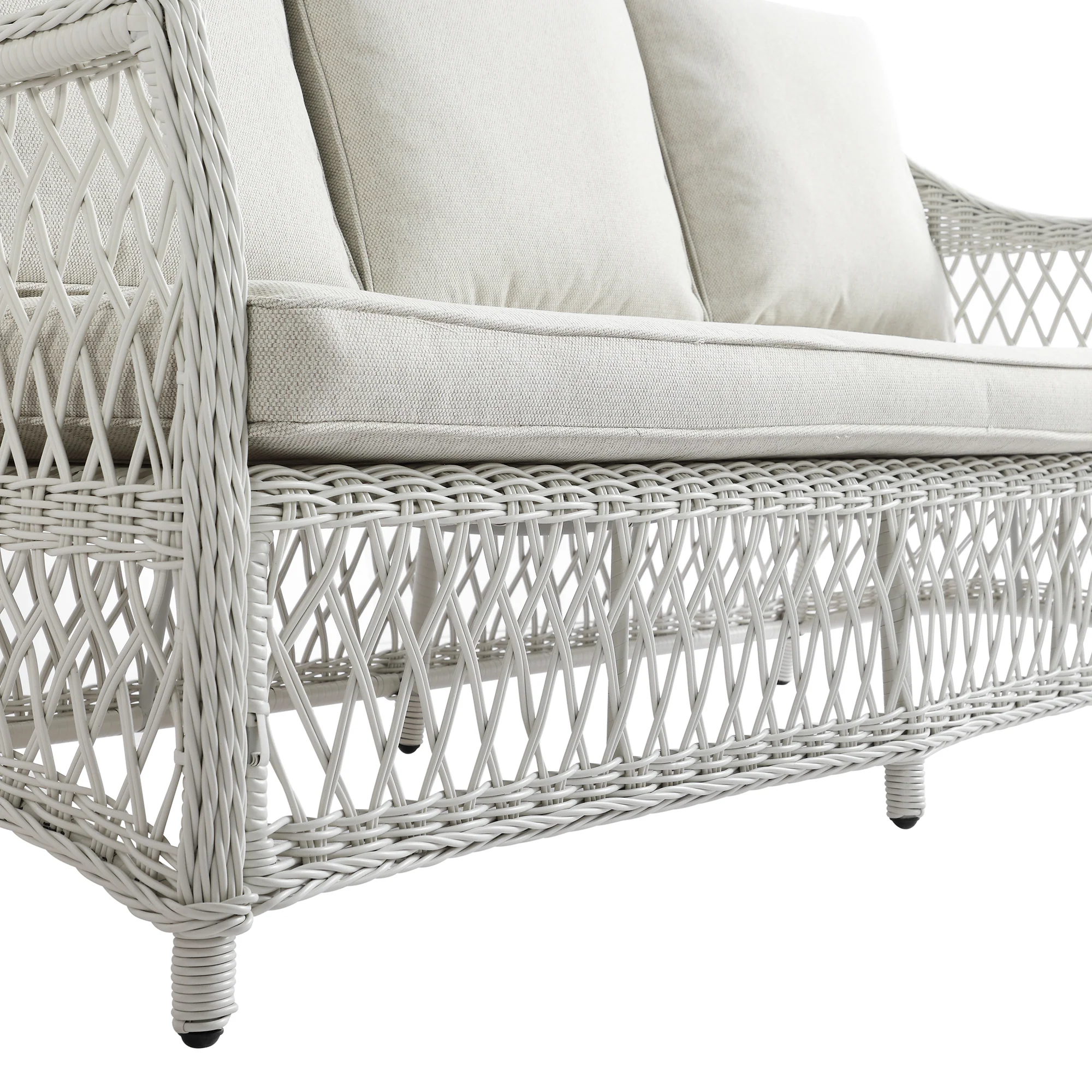 Willowbrook Lattice Weave Rattan 5-Seater Sofa Set with Rising Table, White - Image 30