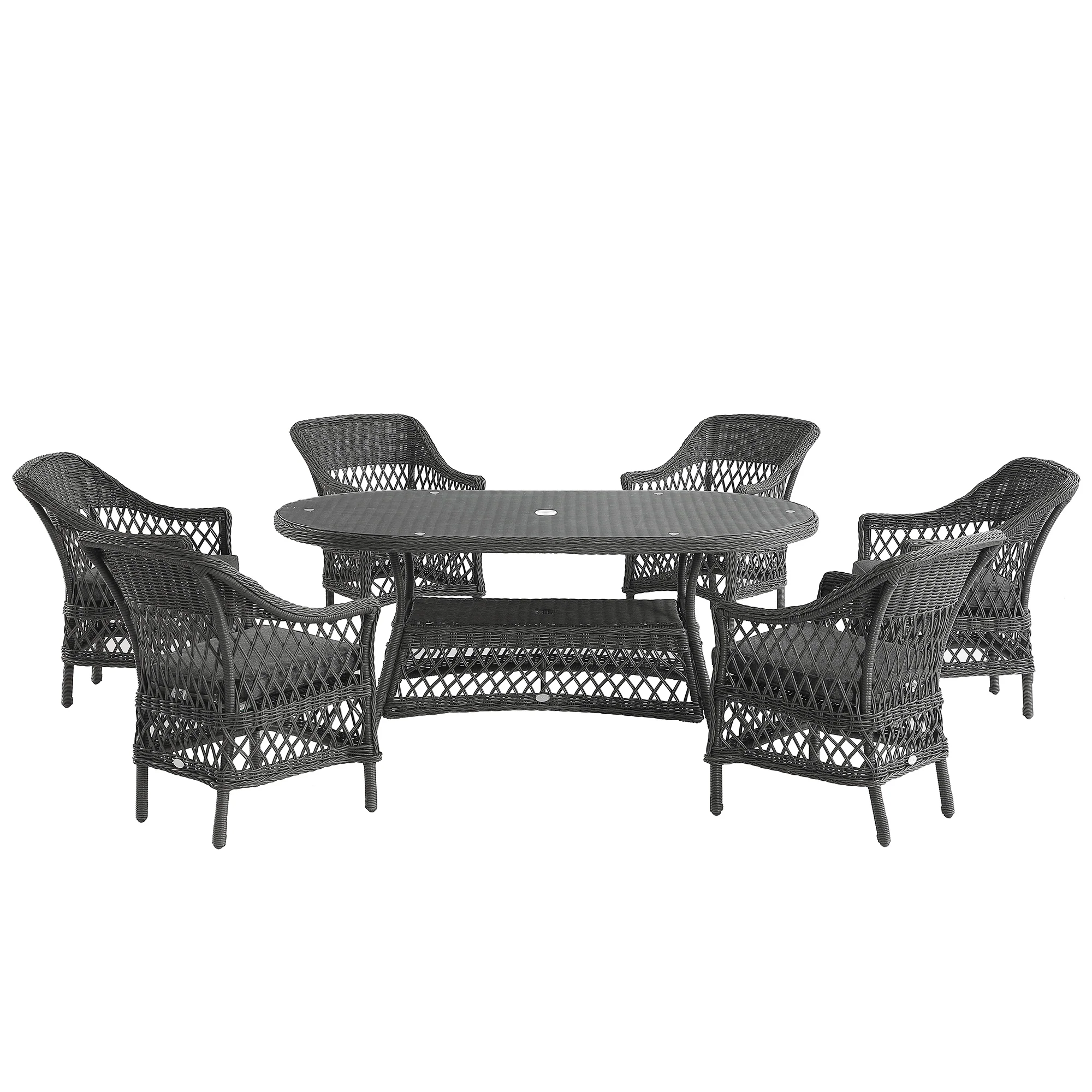 Willowbrook Lattice Weave Rattan 6-Seater Oval Dining Set, Dark Grey - Image 10