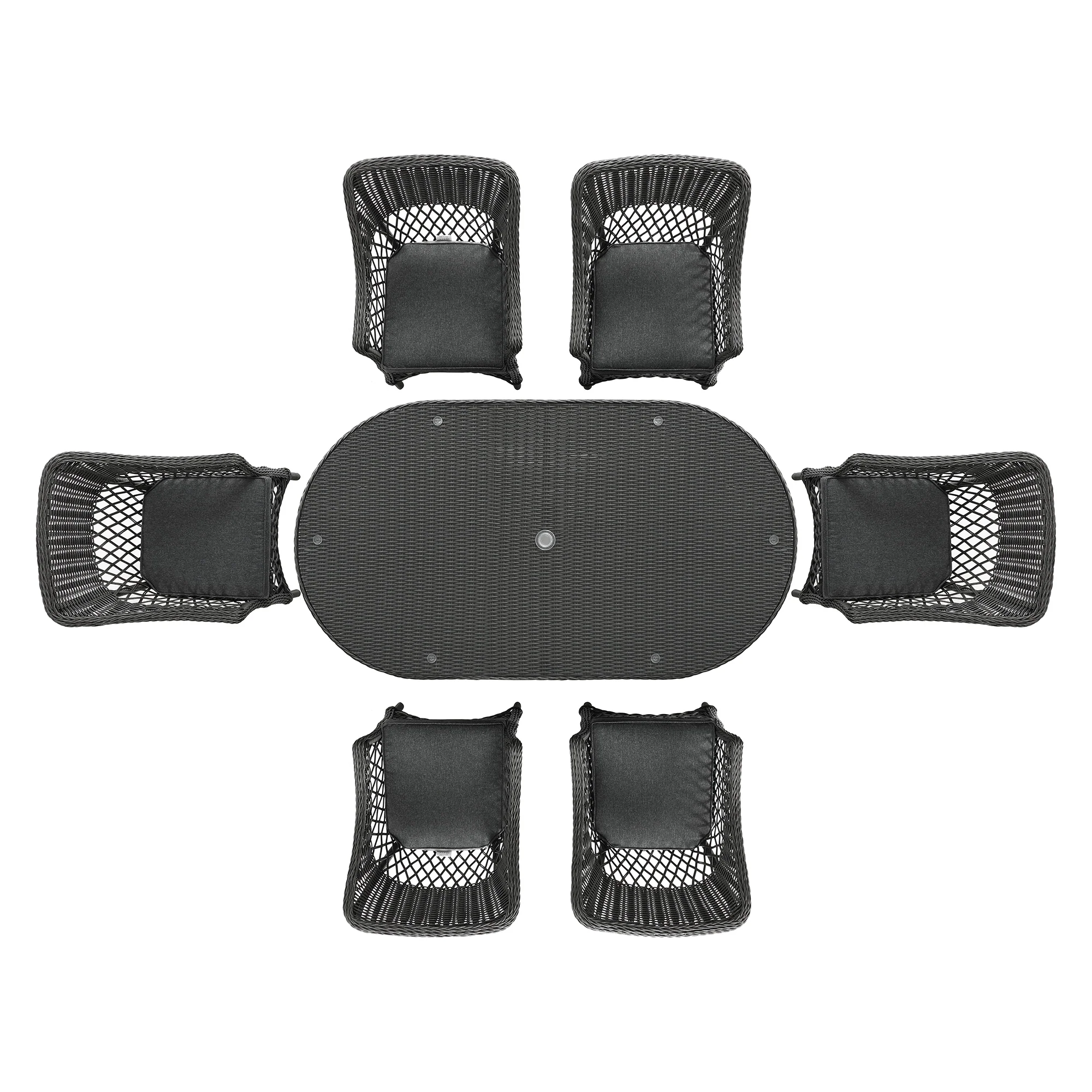Willowbrook Lattice Weave Rattan 6-Seater Oval Dining Set, Dark Grey - Image 13