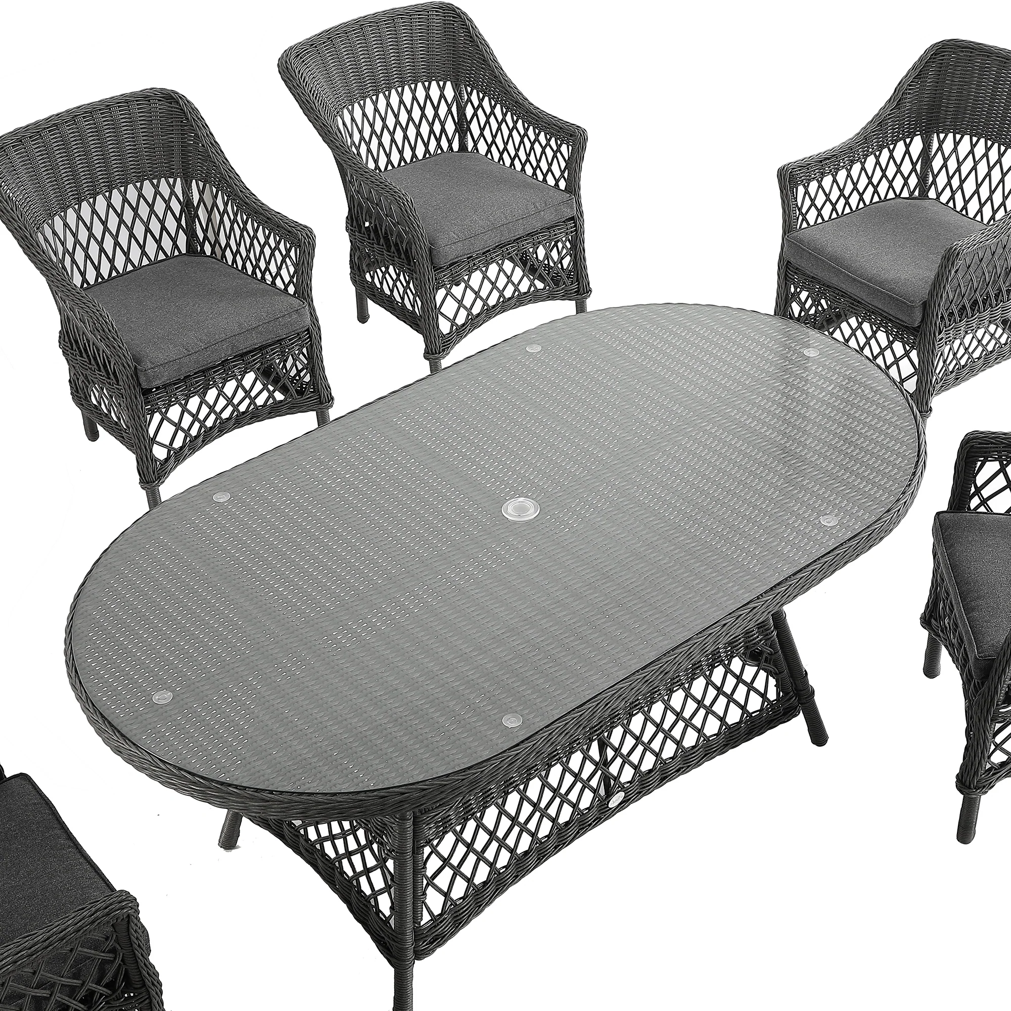 Willowbrook Lattice Weave Rattan 6-Seater Oval Dining Set, Dark Grey - Image 14