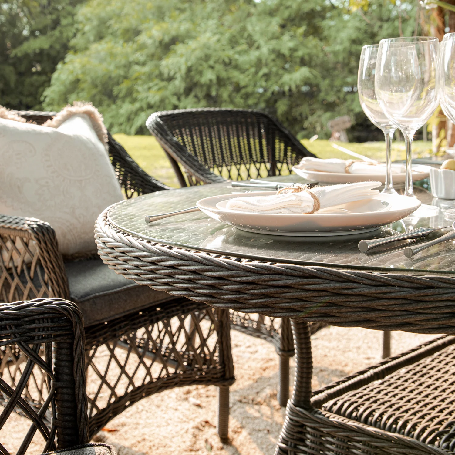 Willowbrook Lattice Weave Rattan 6-Seater Oval Dining Set, Dark Grey - Image 6