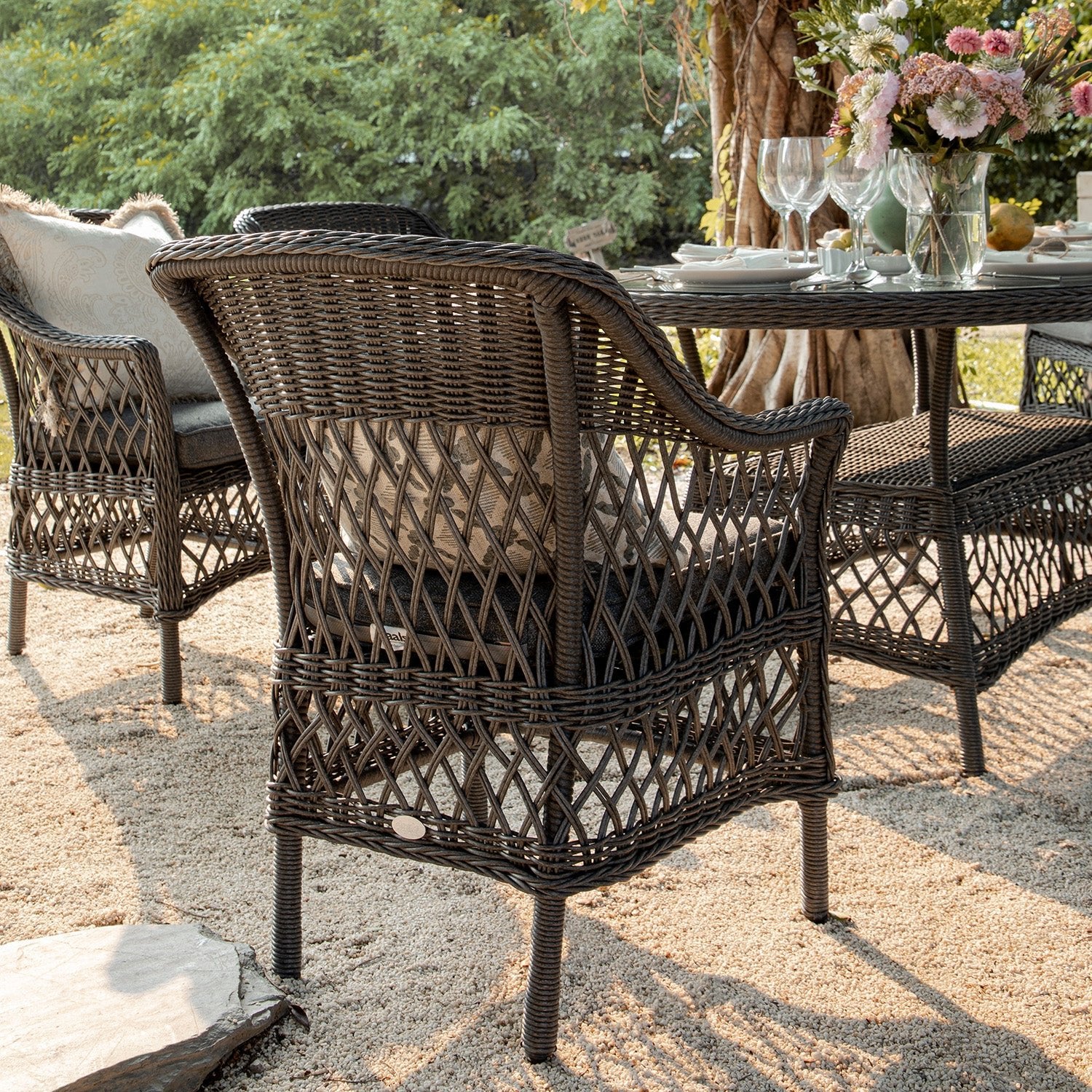 Willowbrook Lattice Weave Rattan 6-Seater Oval Dining Set, Dark Grey - Image 8
