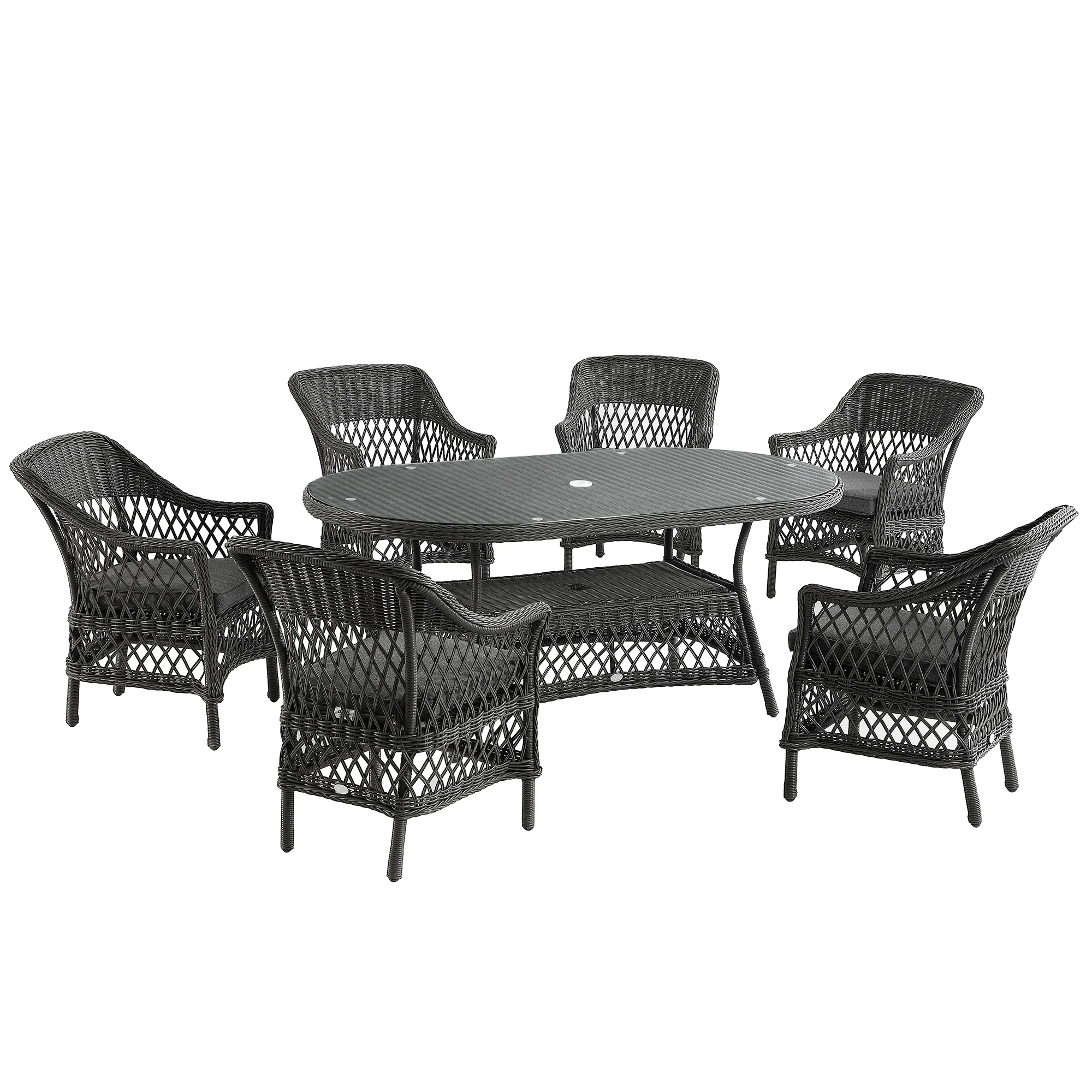 Willowbrook Lattice Weave Rattan 6-Seater Oval Dining Set, Dark Grey - Image 9