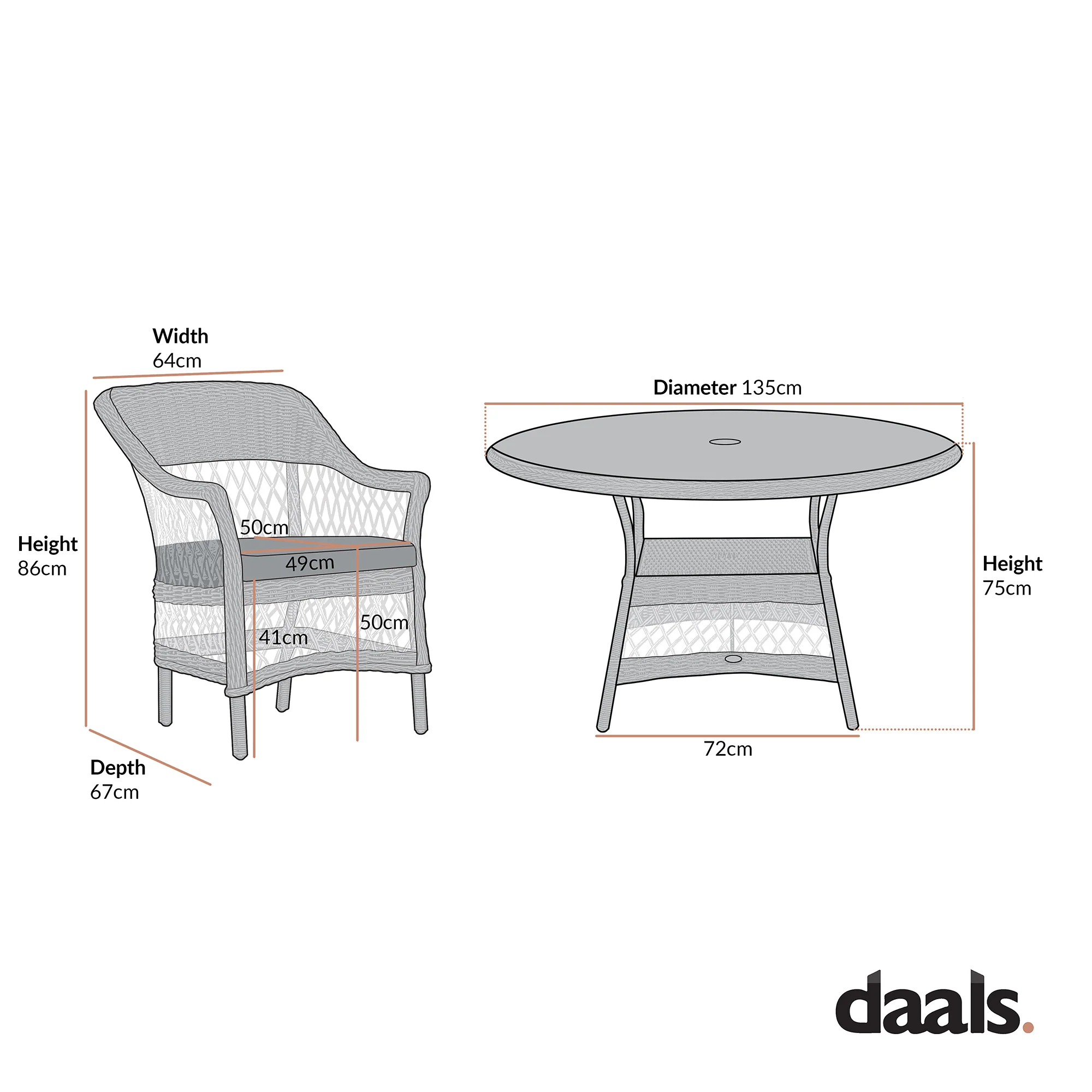 Willowbrook Lattice Weave Rattan 6-Seater Round Dining Set, Natural - Image 9
