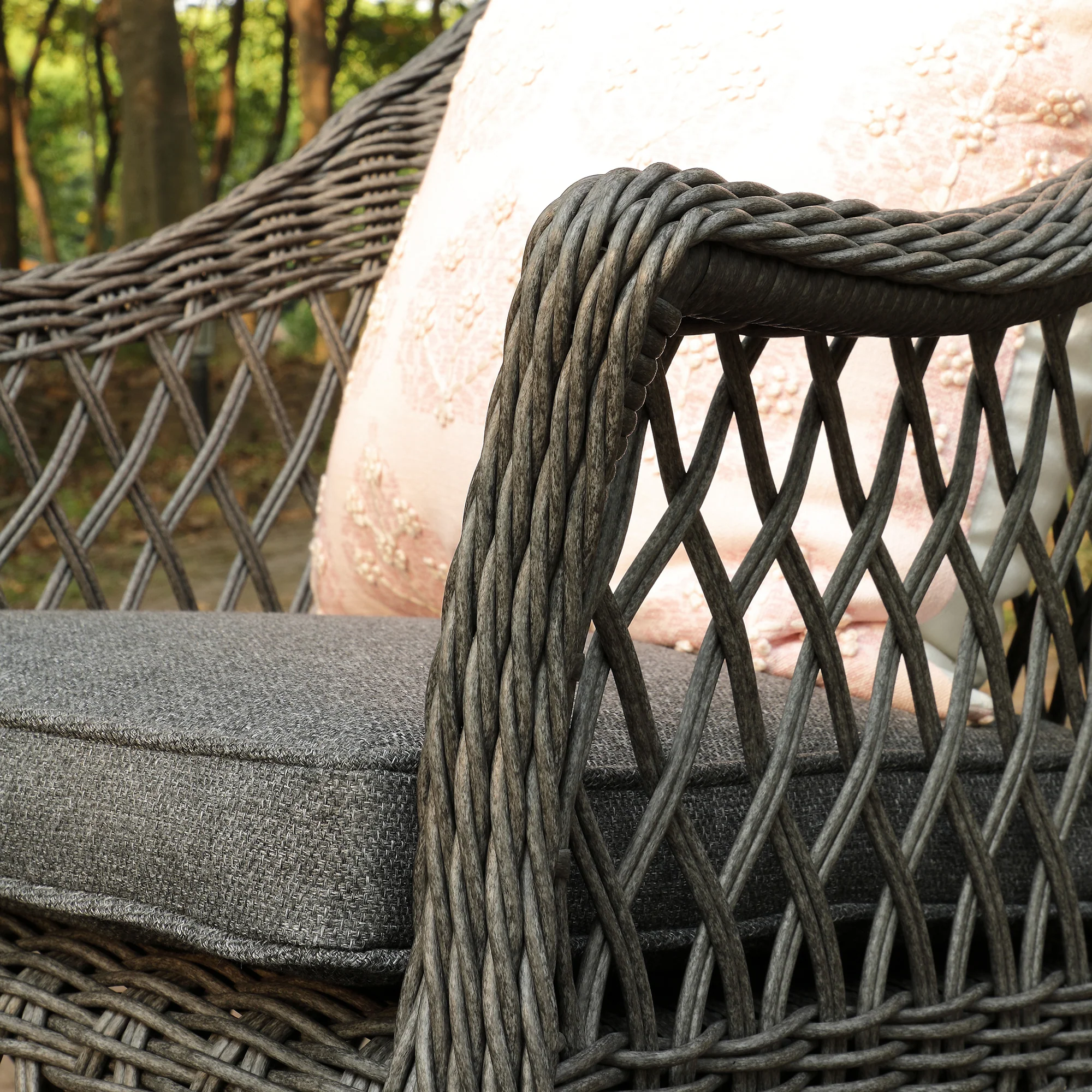 Willowbrook Lattice Weave Rattan 6-Seater Round Dining Set, Dark Grey - Image 8