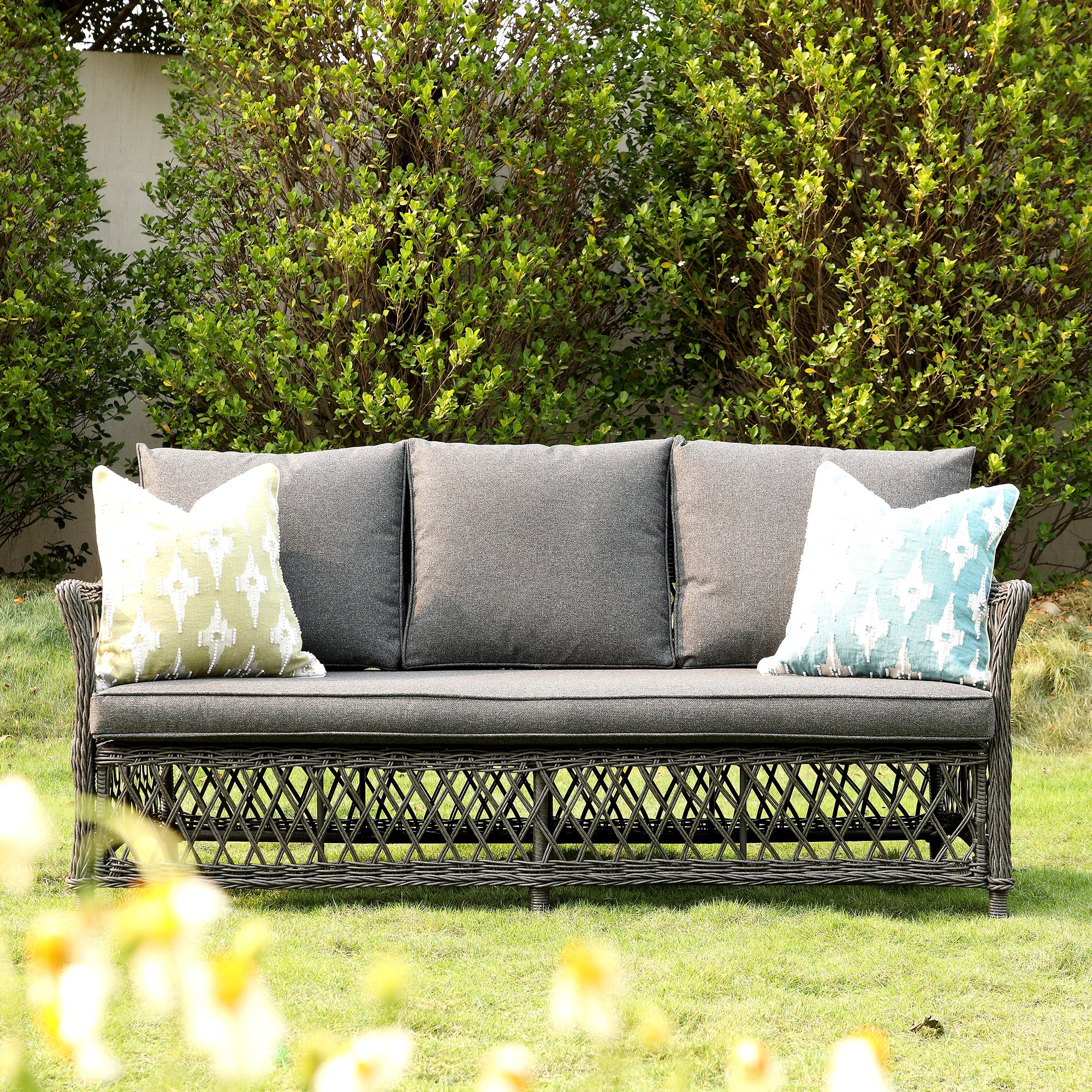 Willowbrook Lattice Weave Rattan 7-Seater Large Sofa Set, Dark Grey - Image 4