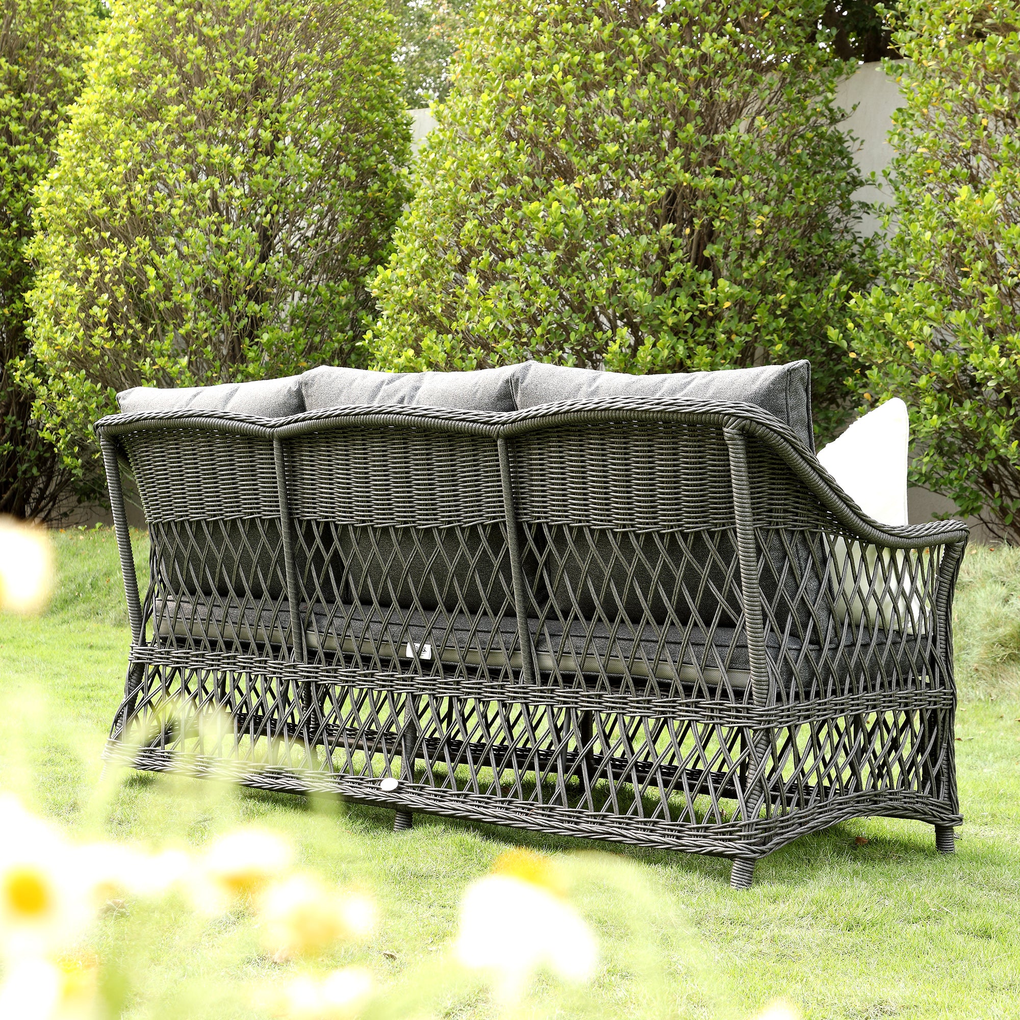 Willowbrook Lattice Weave Rattan 7-Seater Large Sofa Set, Dark Grey - Image 6