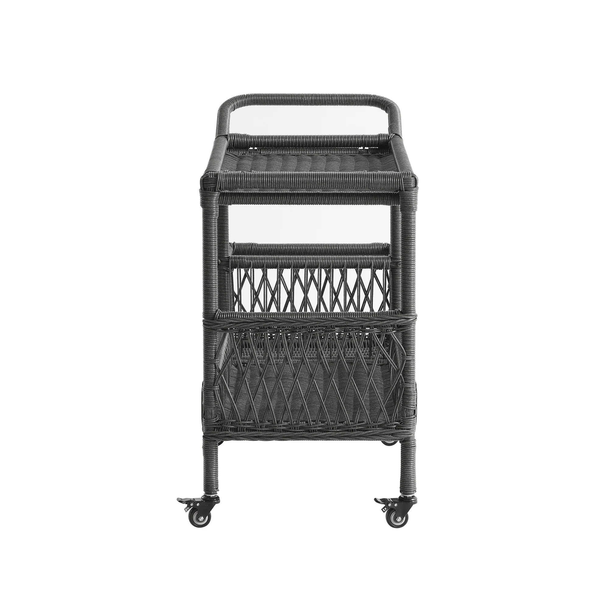 Willowbrook Lattice Weave Rattan Bar Cart, Dark Grey - Image 10