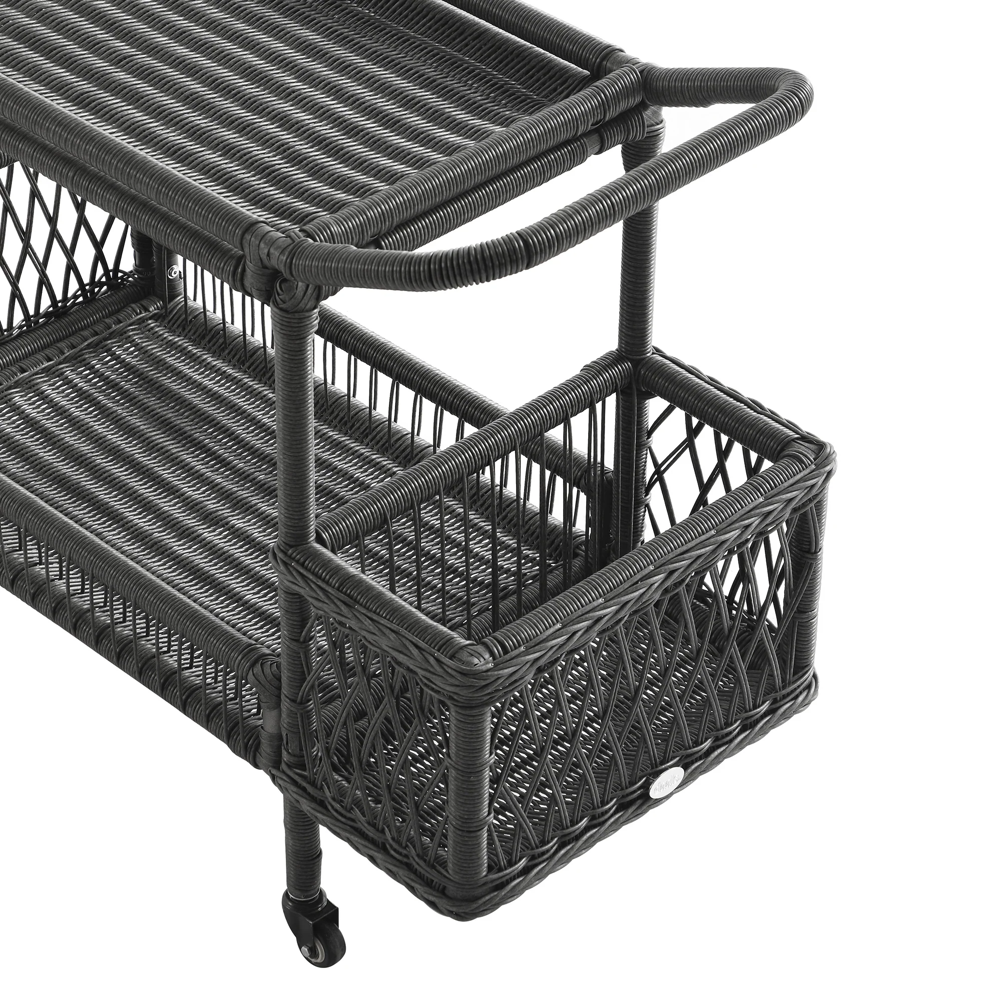 Willowbrook Lattice Weave Rattan Bar Cart, Dark Grey - Image 13