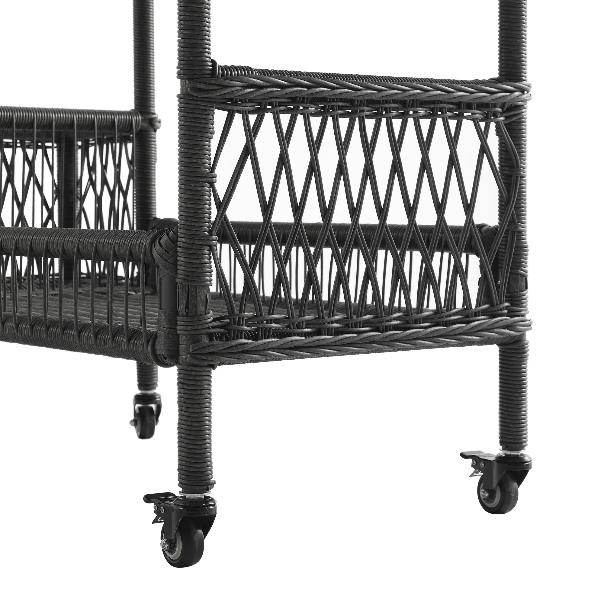 Willowbrook Lattice Weave Rattan Bar Cart, Dark Grey - Image 15
