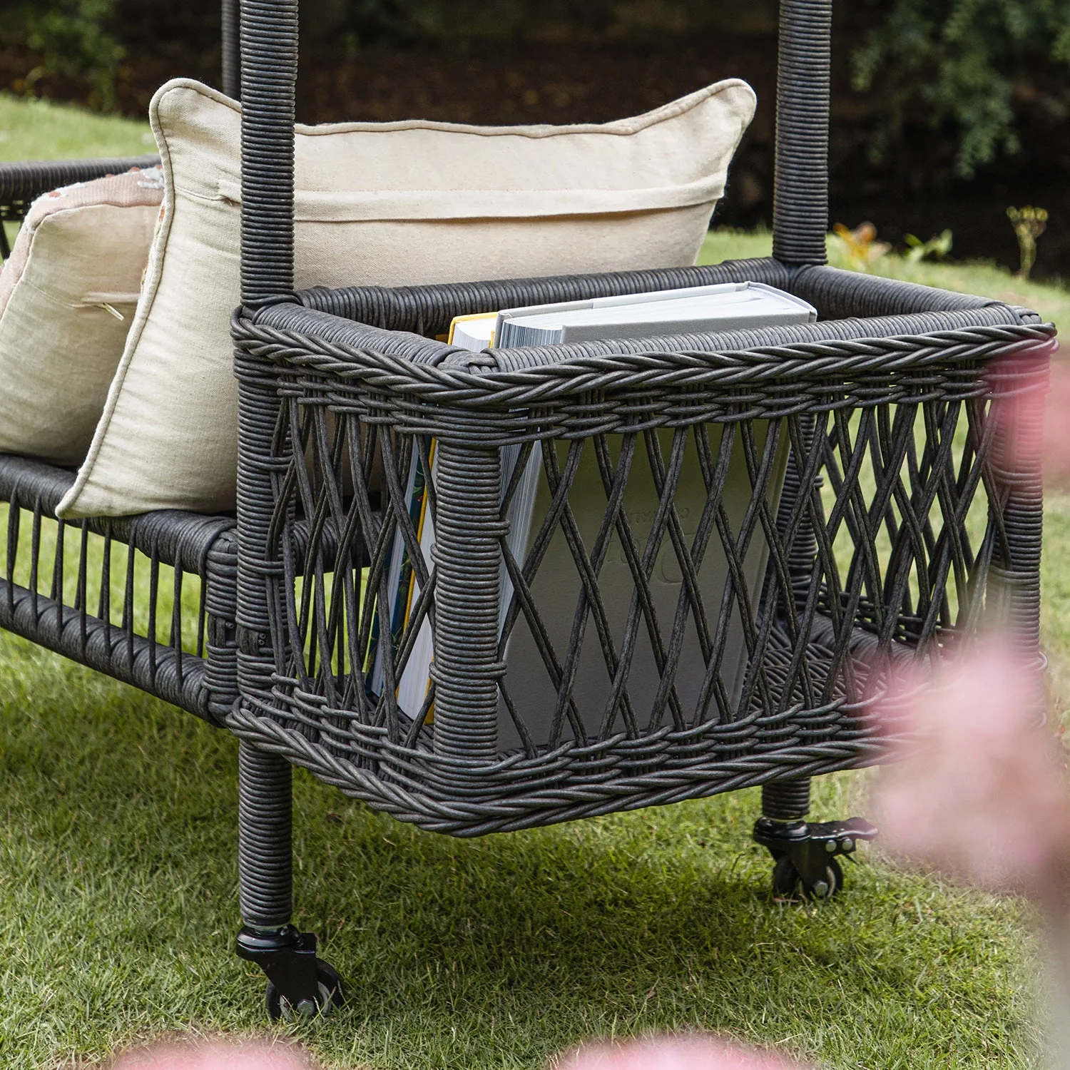 Willowbrook Lattice Weave Rattan Bar Cart, Dark Grey - Image 5