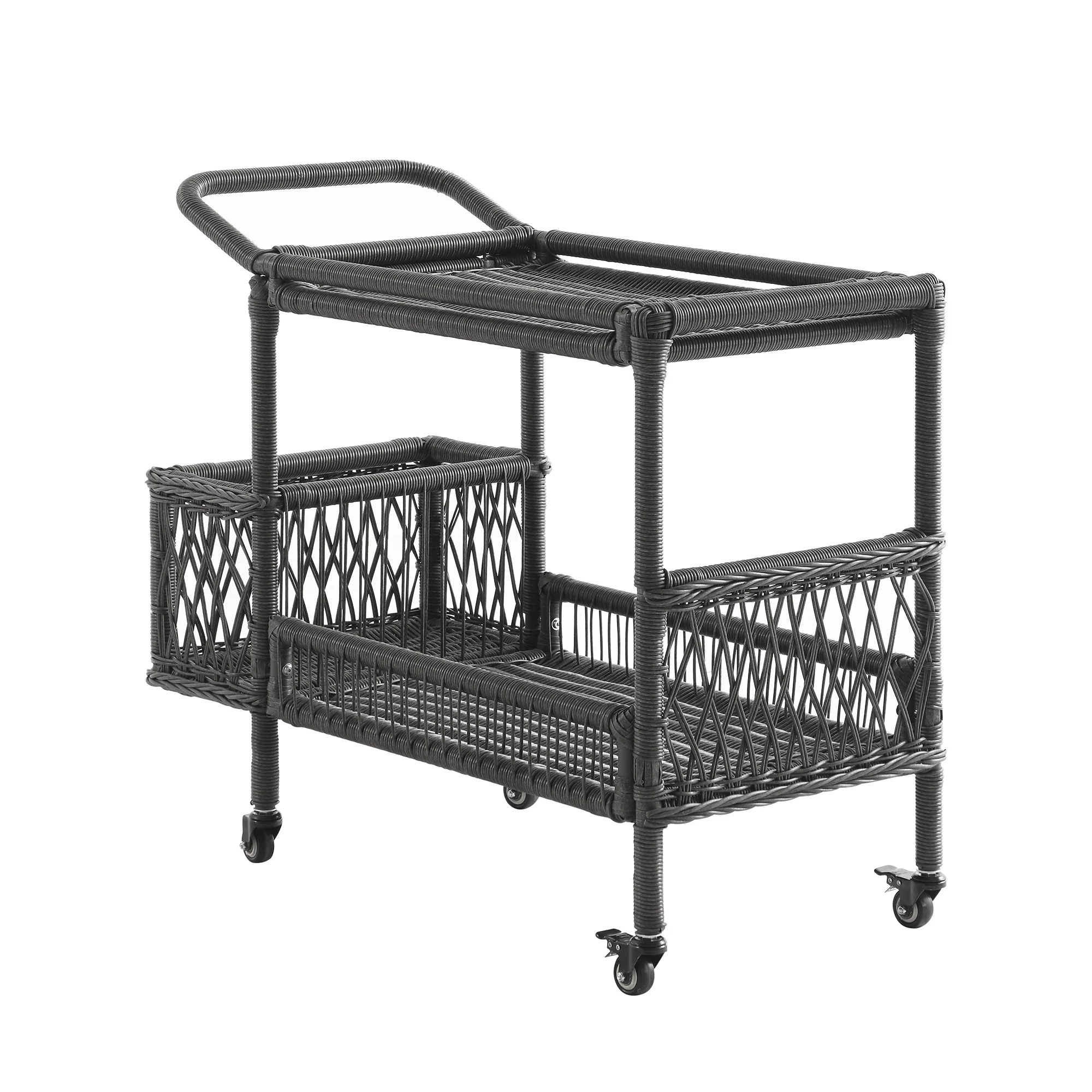 Willowbrook Lattice Weave Rattan Bar Cart, Dark Grey - Image 7