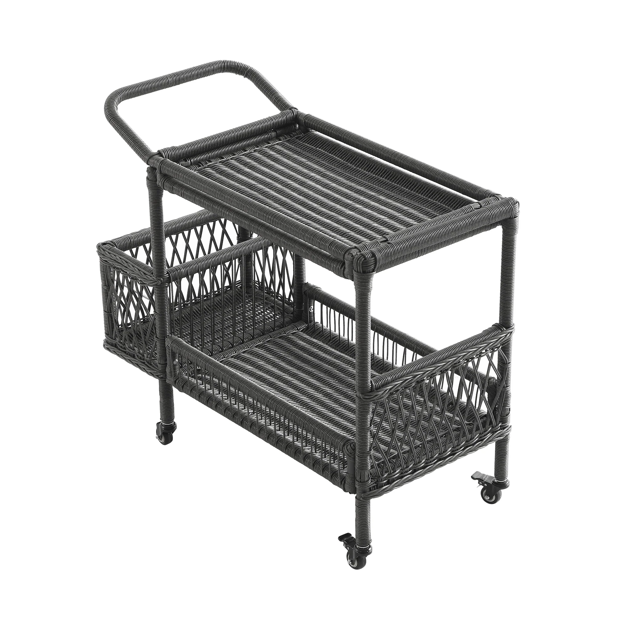 Willowbrook Lattice Weave Rattan Bar Cart, Dark Grey - Image 8
