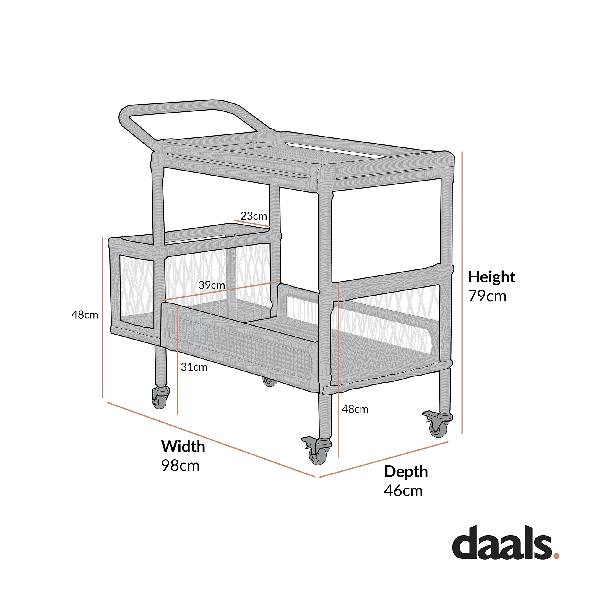 Willowbrook Lattice Weave Rattan Bar Cart, White - Image 9