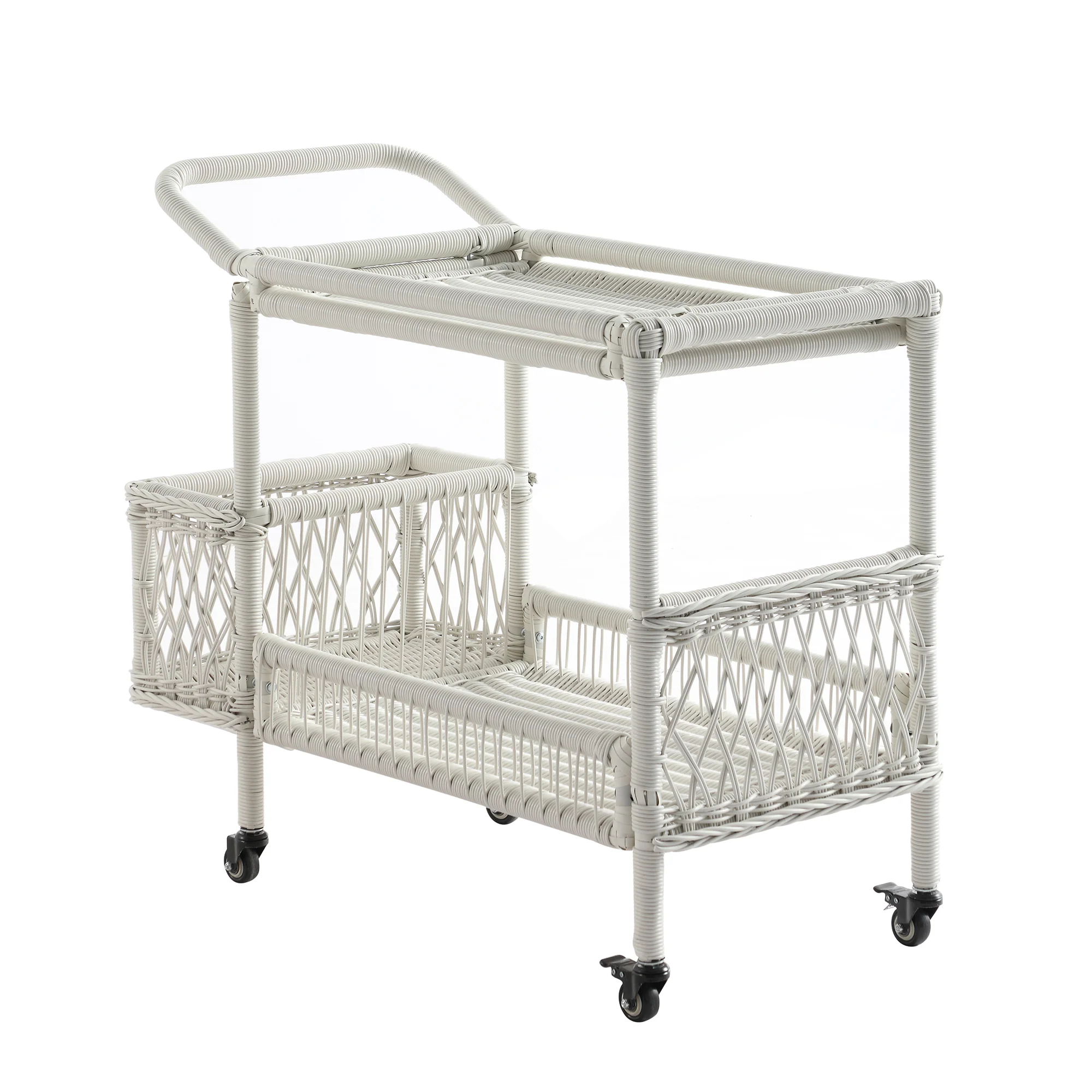 Willowbrook Lattice Weave Rattan Bar Cart, White - Image 7