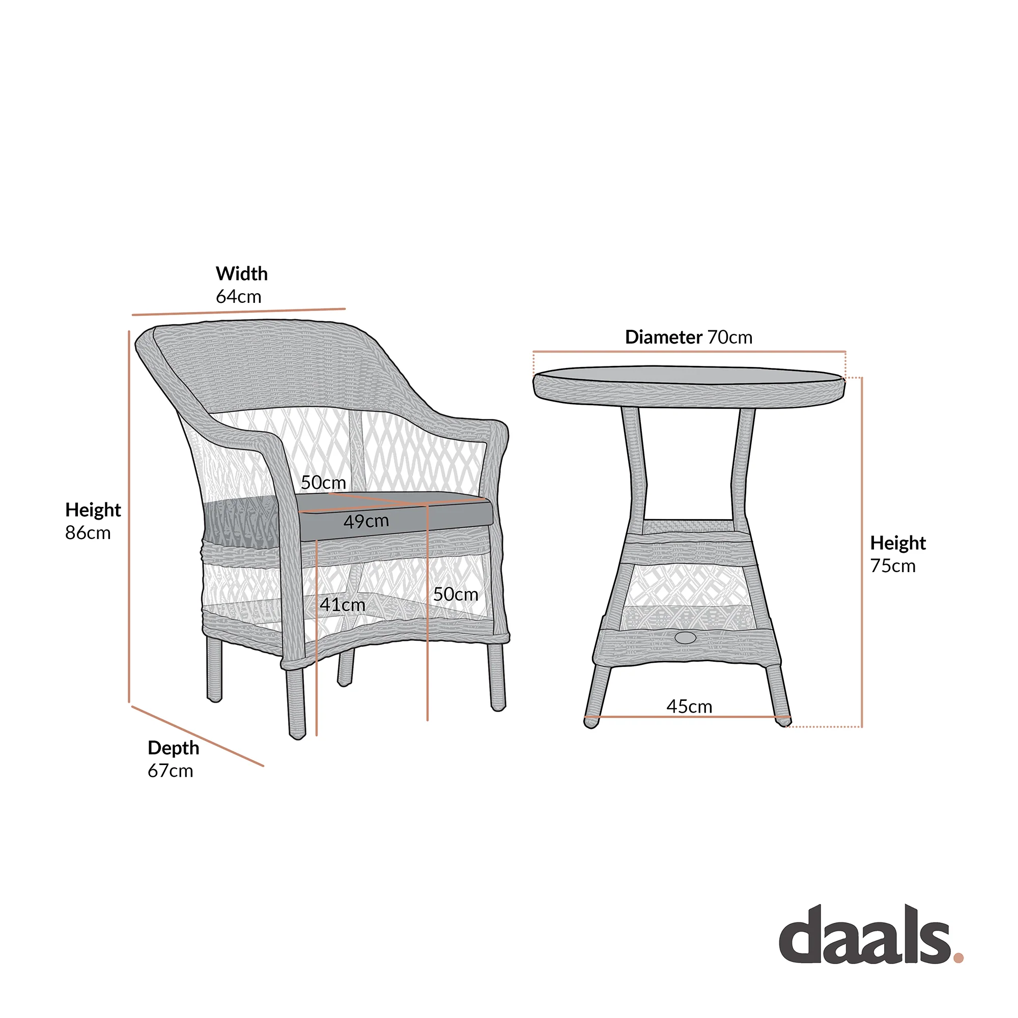 Willowbrook Lattice Weave Rattan Bistro Set, White - Image 9