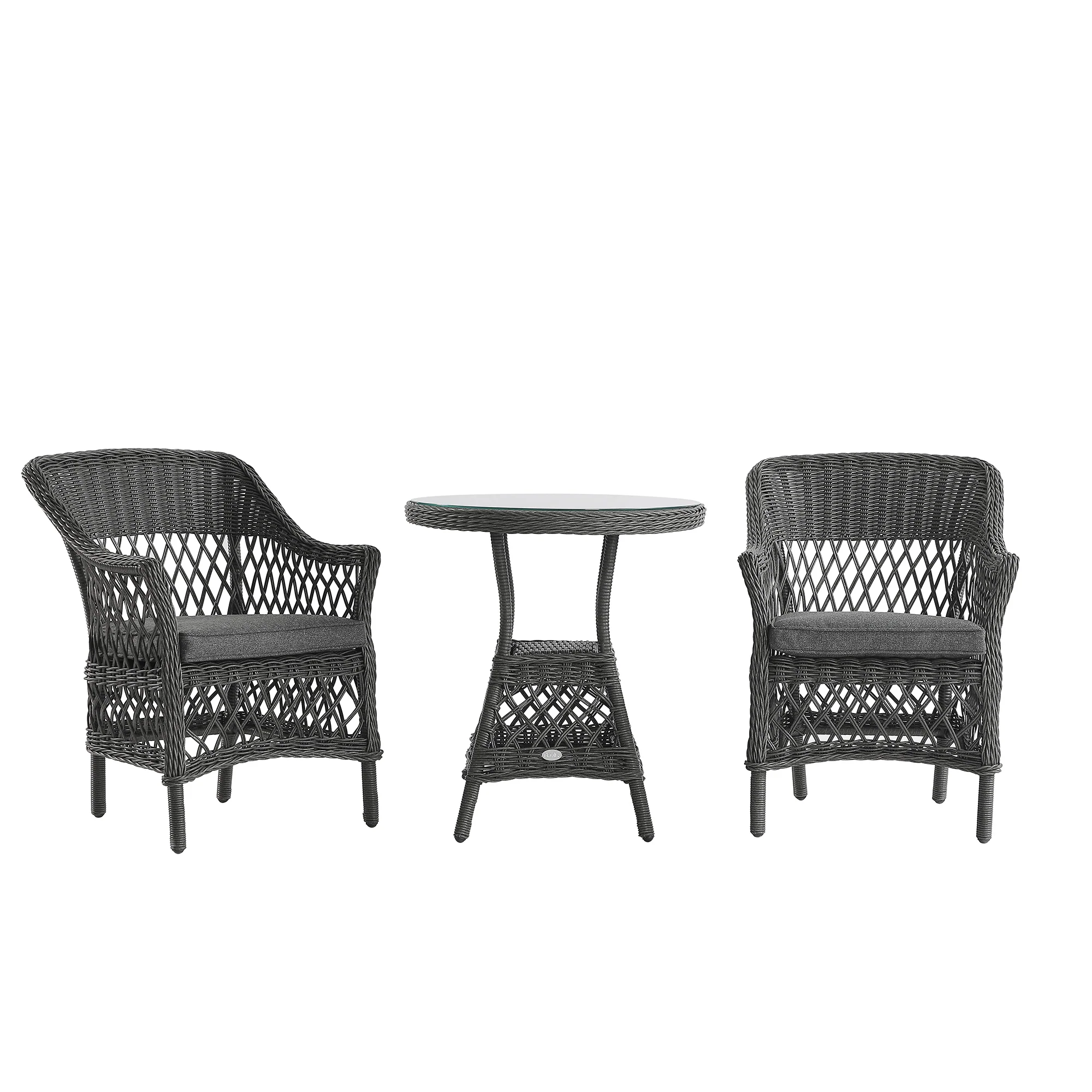 Willowbrook Lattice Weave Rattan Bistro Set, Dark Grey - Image 13