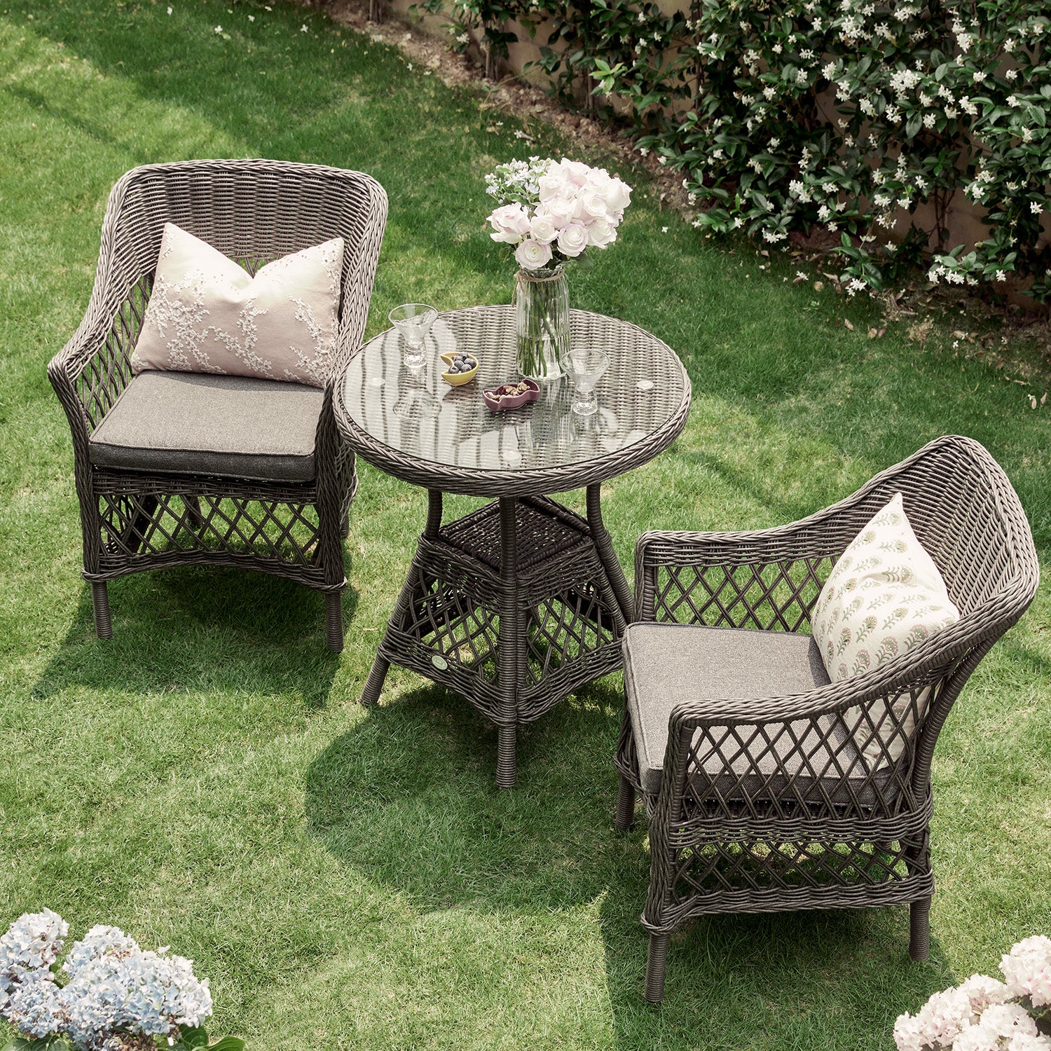 Willowbrook Lattice Weave Rattan Bistro Set, Dark Grey - Image 3
