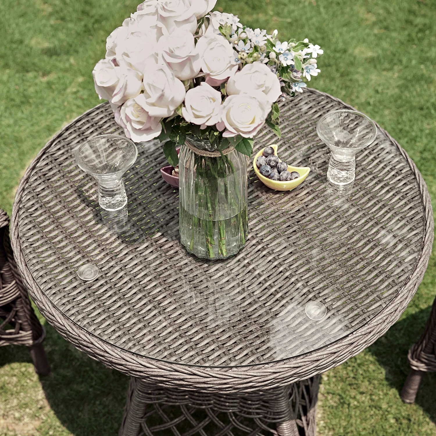 Willowbrook Lattice Weave Rattan Bistro Set, Dark Grey - Image 5
