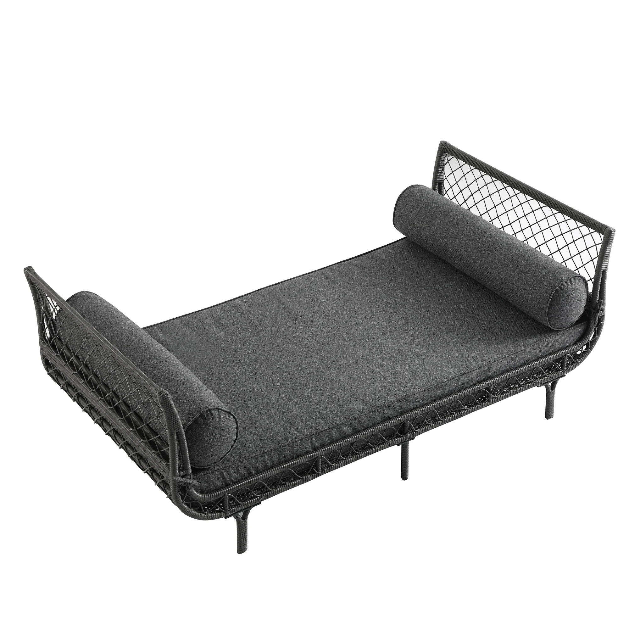 Willowbrook Lattice Weave Rattan Daybed, Dark Grey - Image 9