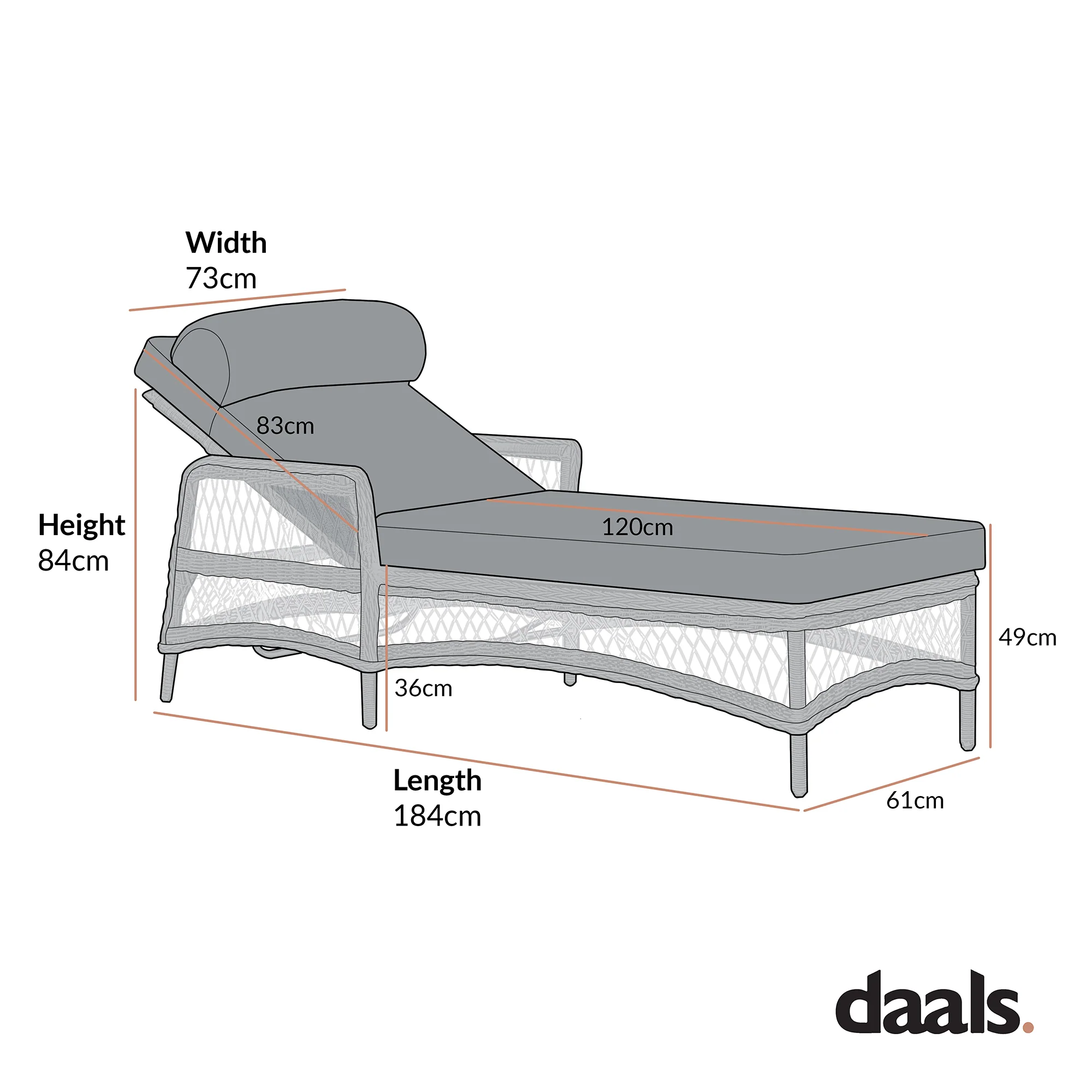 Willowbrook Lattice Weave Rattan Sun Lounger, Natural - Image 11
