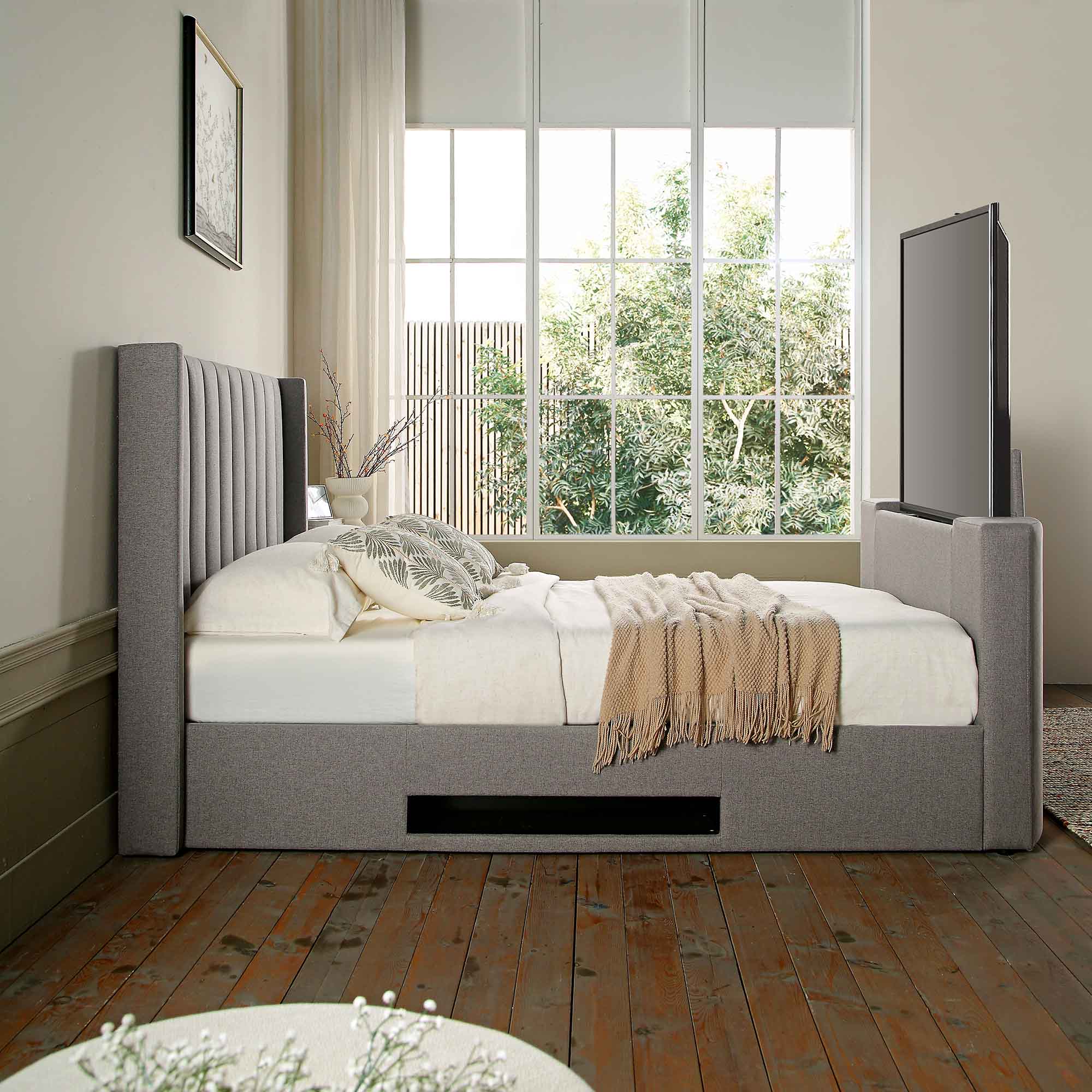 Wilton Grey Fabric Ottoman TV Bed - Image 2