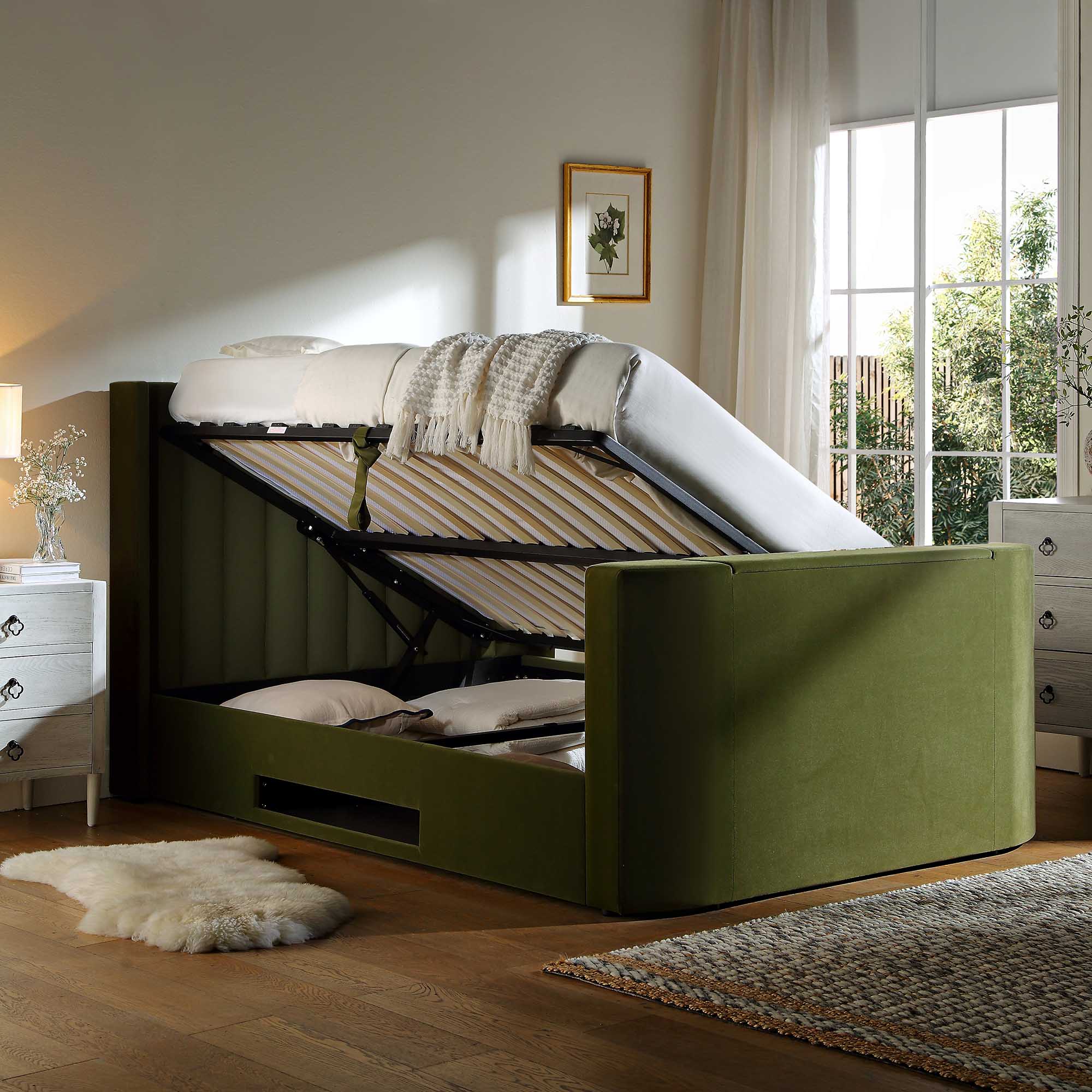 Wilton Moss Green Velvet Ottoman TV Bed - Image 3